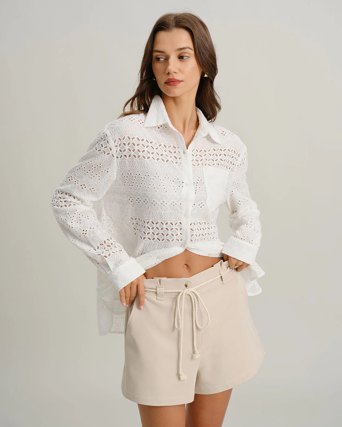 Beige Tie Waist Pocket Shorts - Image 4