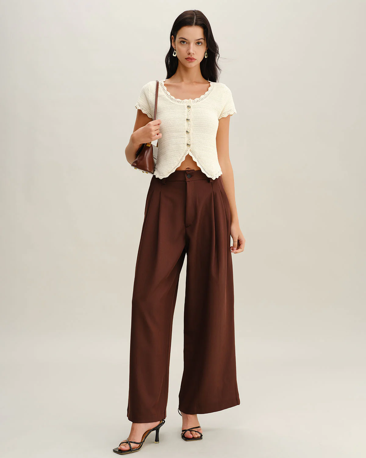 Beige U Neck Textured Cardigan - Image 5