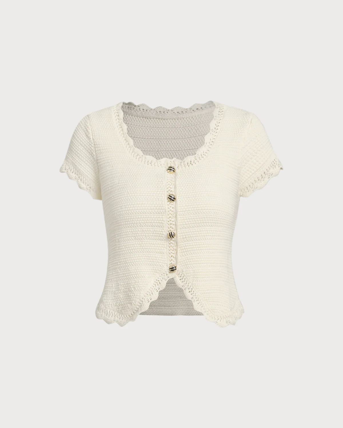 Beige U Neck Textured Cardigan - Image 6