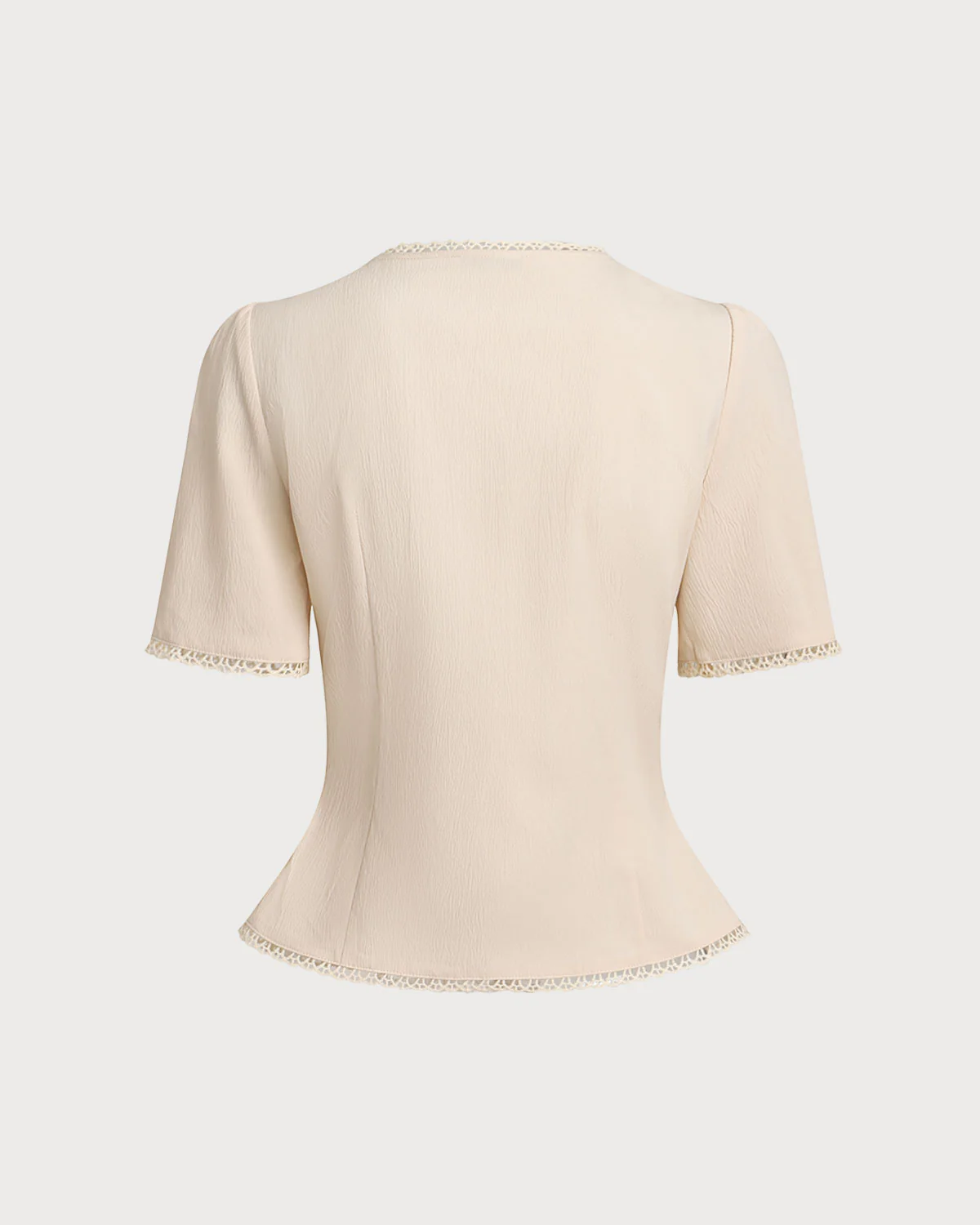Beige V Neck Pleated Button Blouse - Image 6