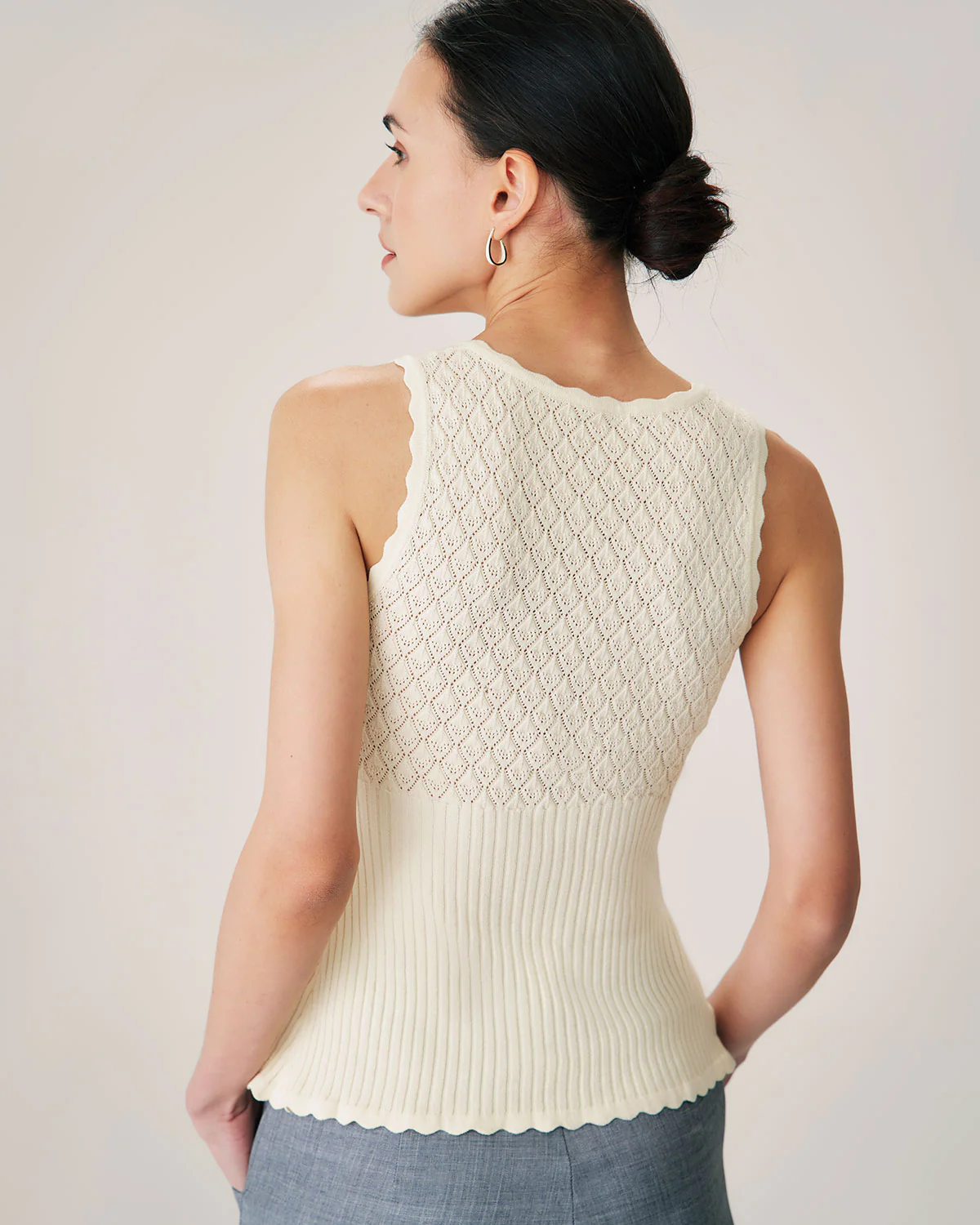 Beige V Neck Ribbed Knit Tank - Image 5