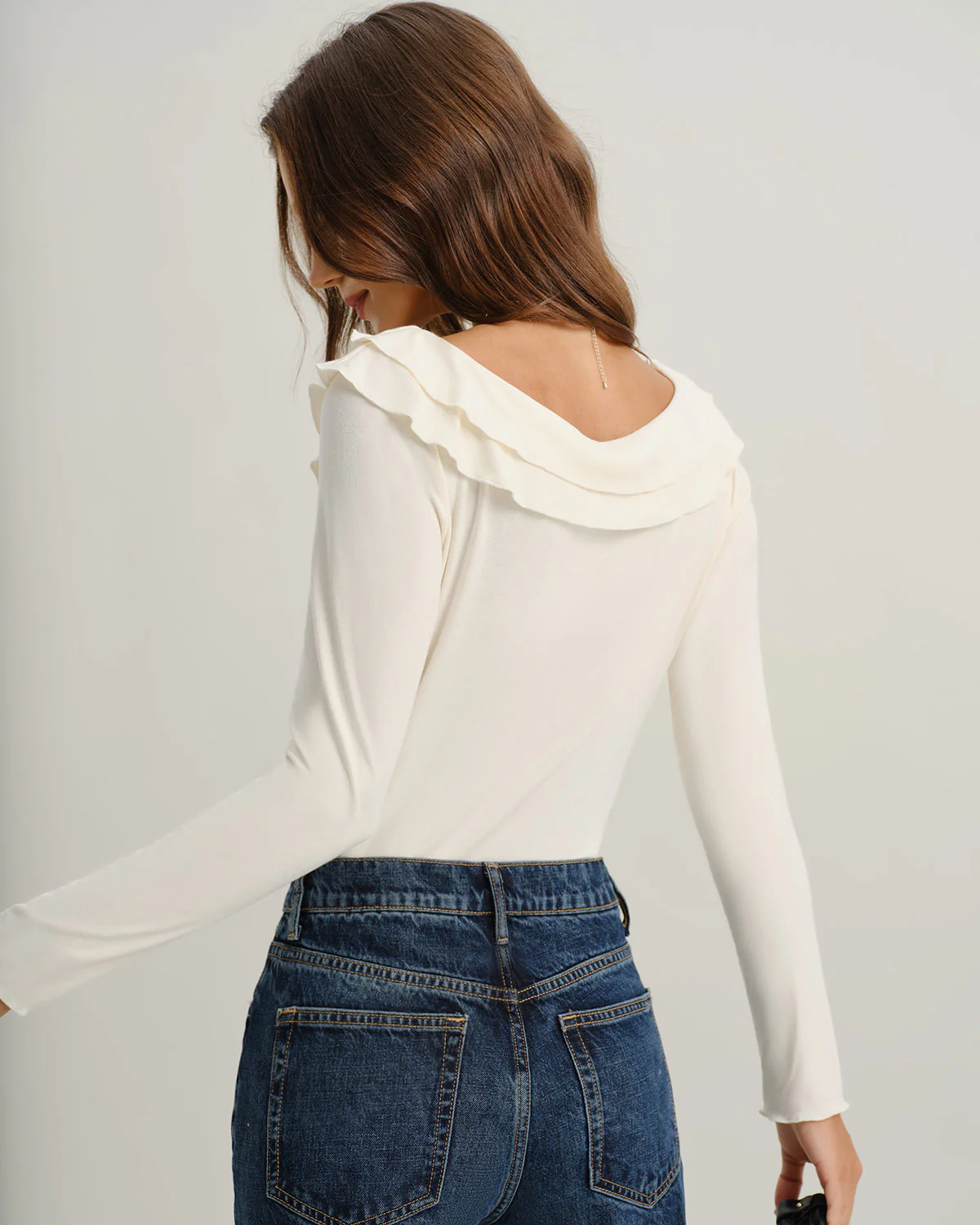 Beige V Neck Ruffle Twist Tee - Image 5