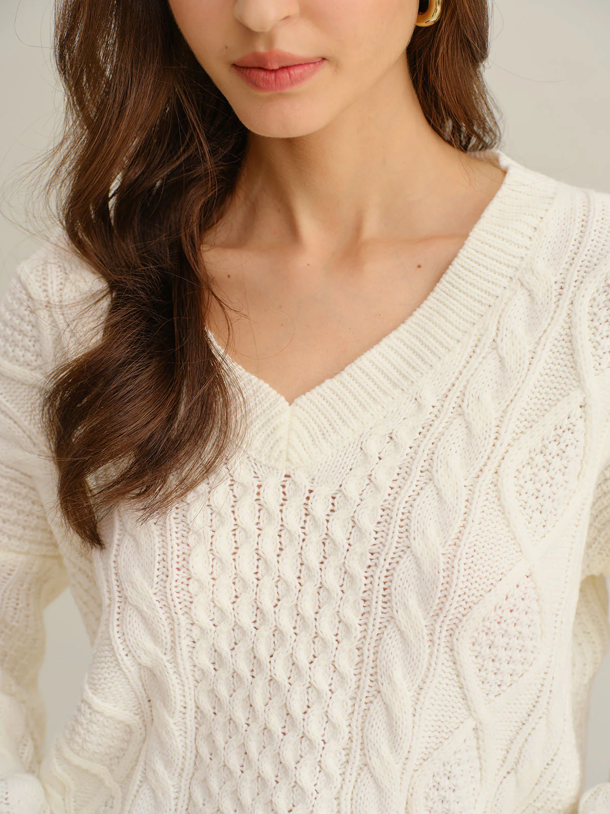 Beige V Neck Sweater - Image 2