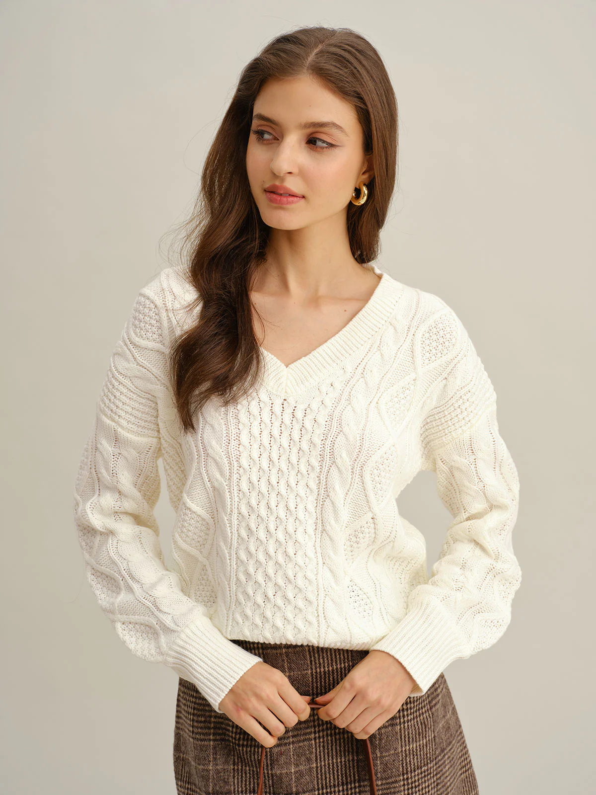 Beige V Neck Sweater - Image 3