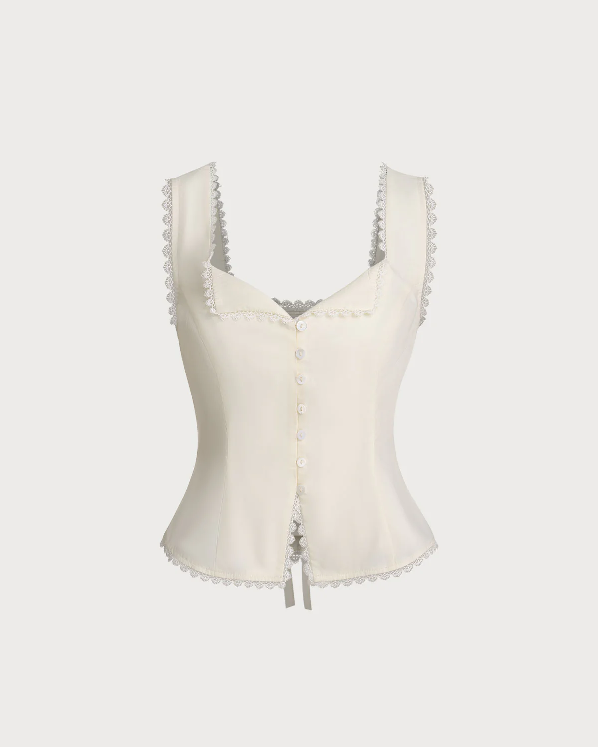 Beige Vest V Neck Lace Tie-Back Vest - Image 5