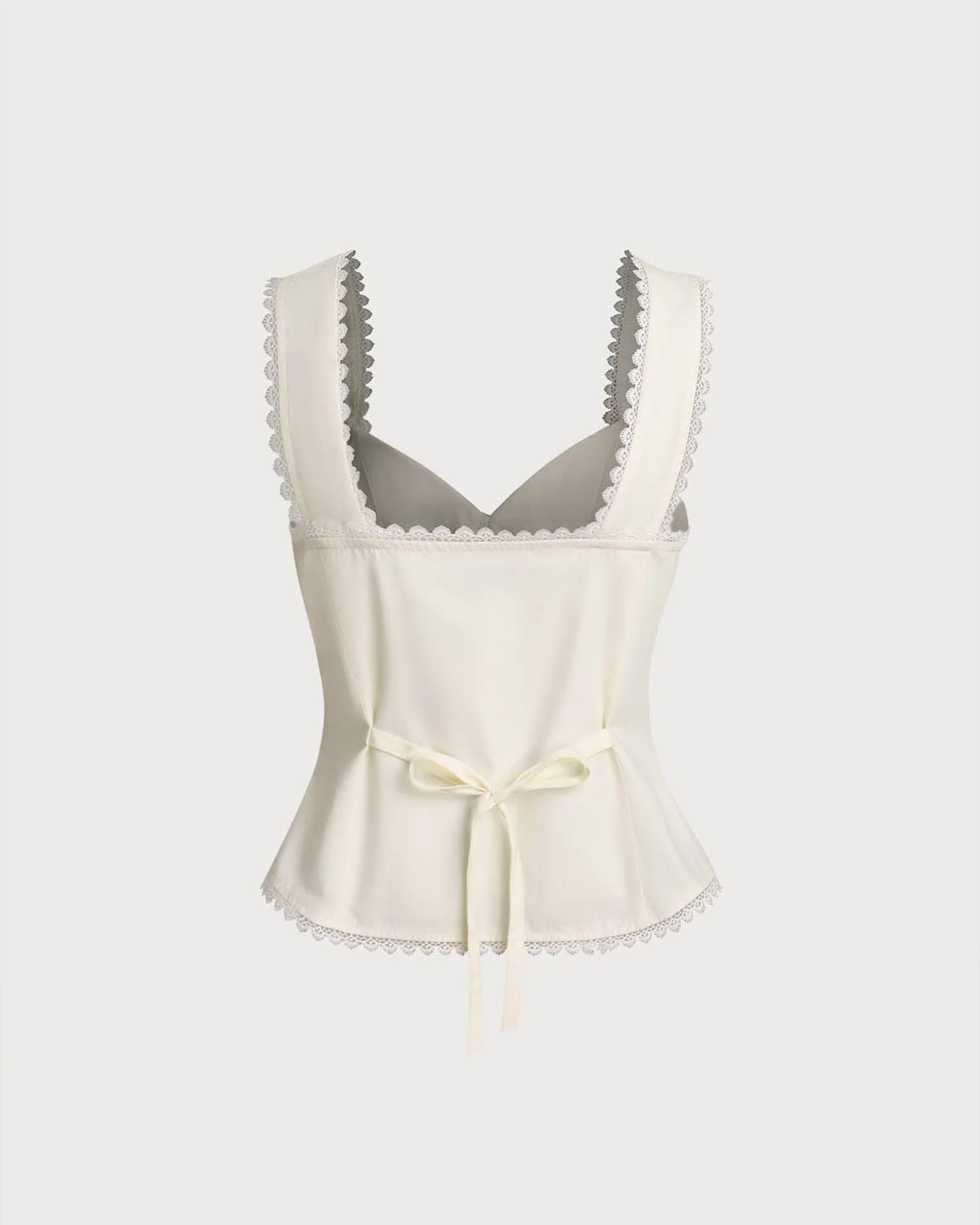 Beige Vest V Neck Lace Tie-Back Vest - Image 6