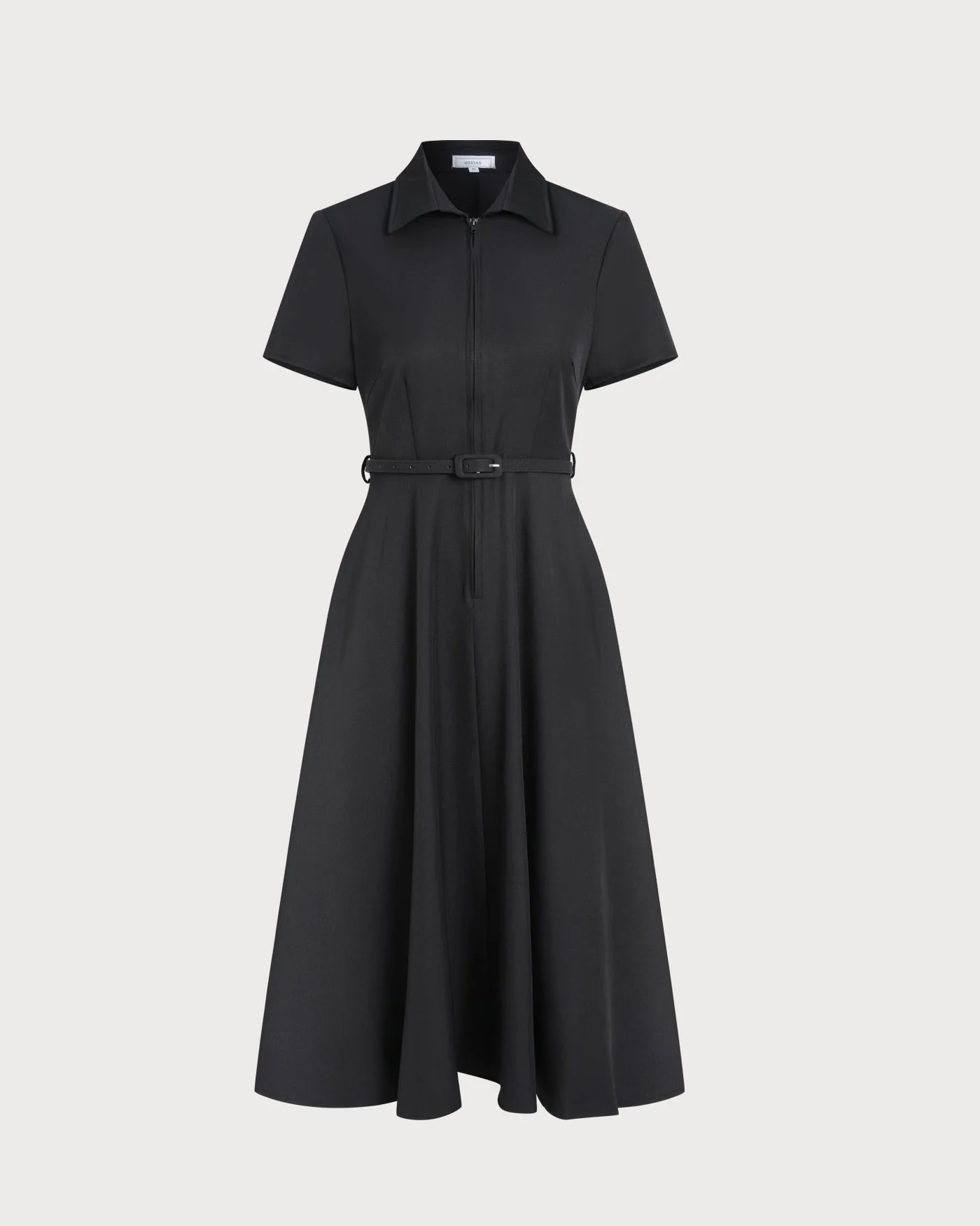 Black A-Line Belted Midi Dress - Image 6