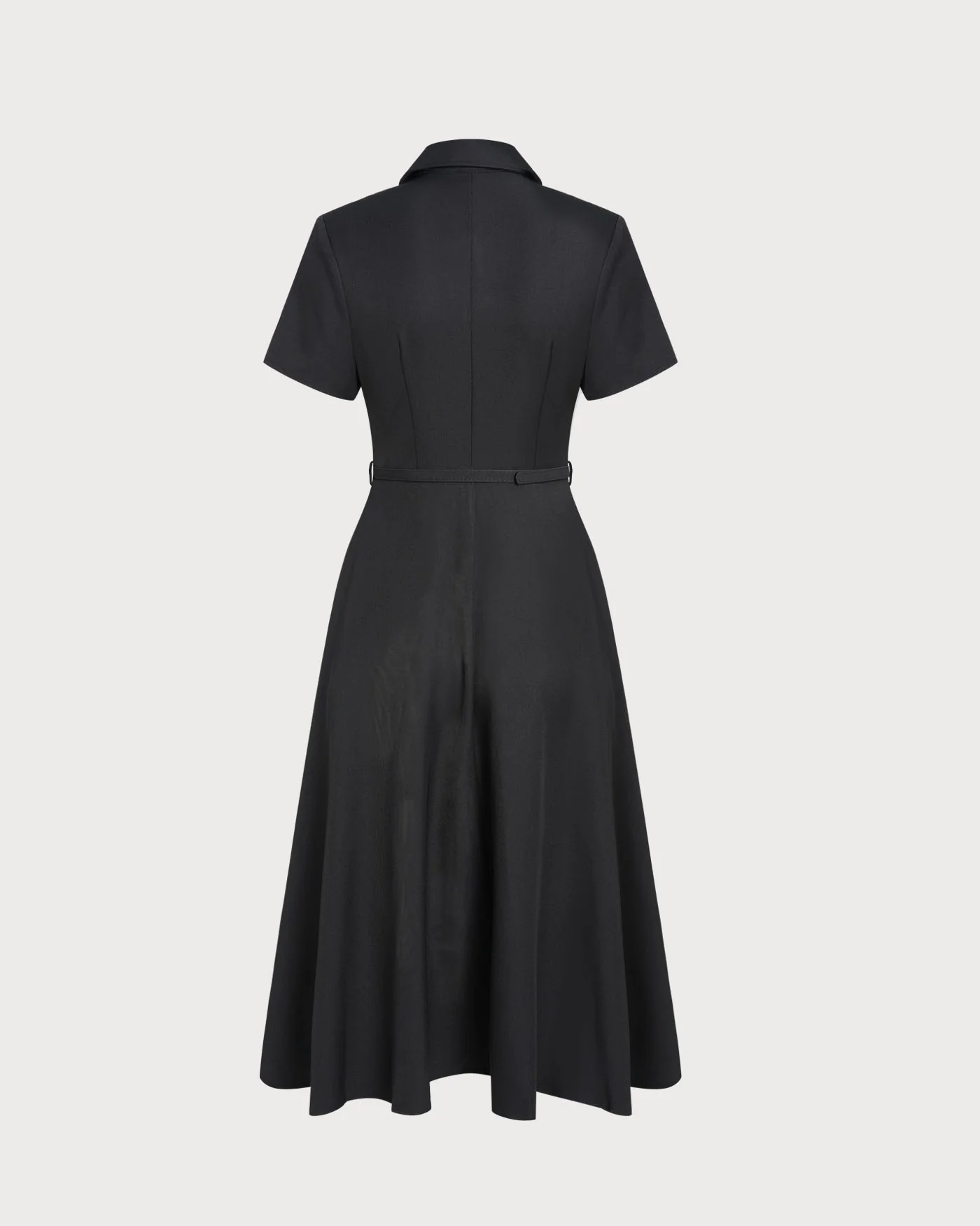 Black A-Line Belted Midi Dress - Image 7