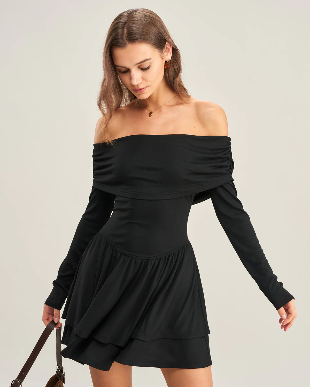 Black A-Line Off The Shoulder Mini Dress - Image 2