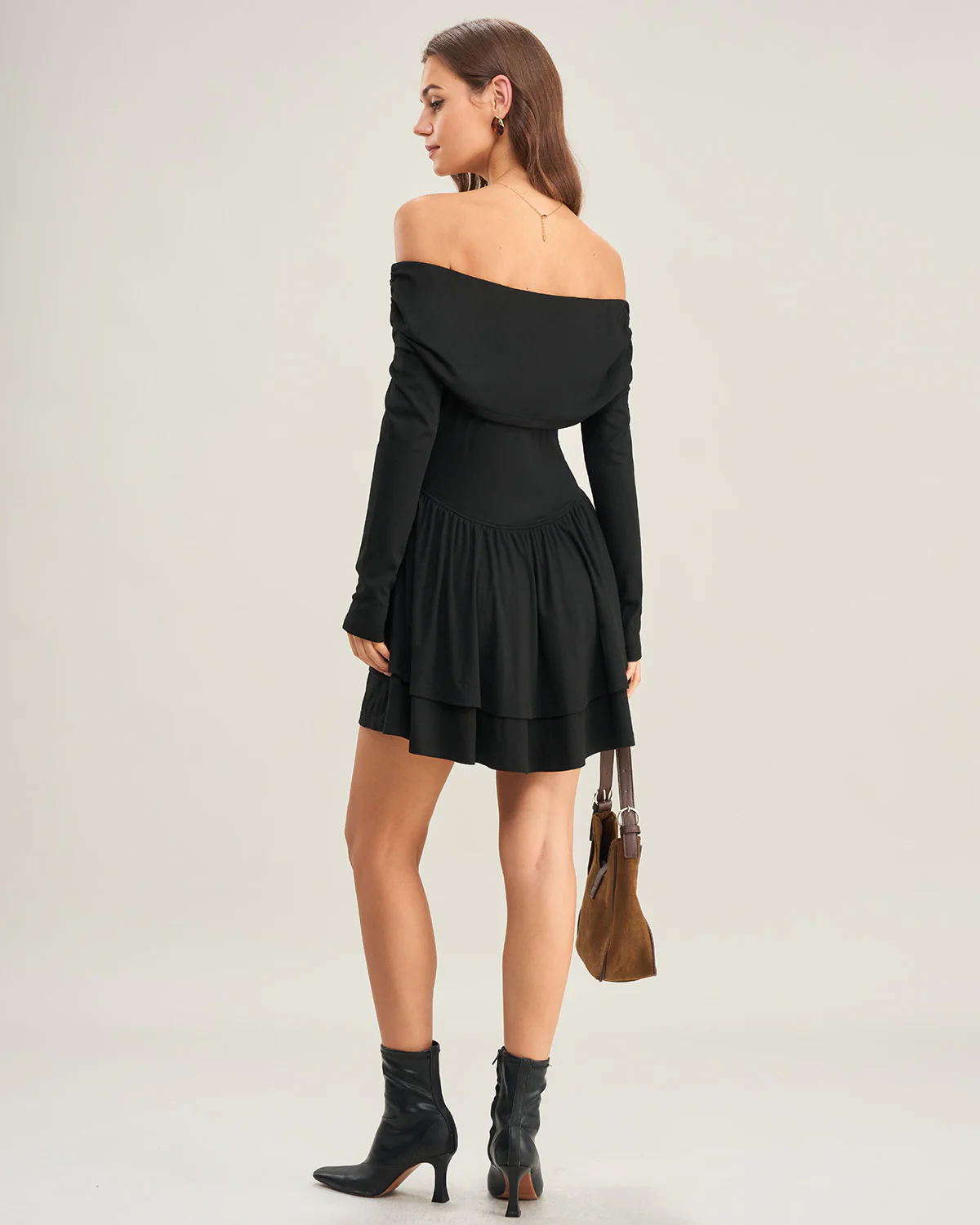 Black A-Line Off The Shoulder Mini Dress - Image 4