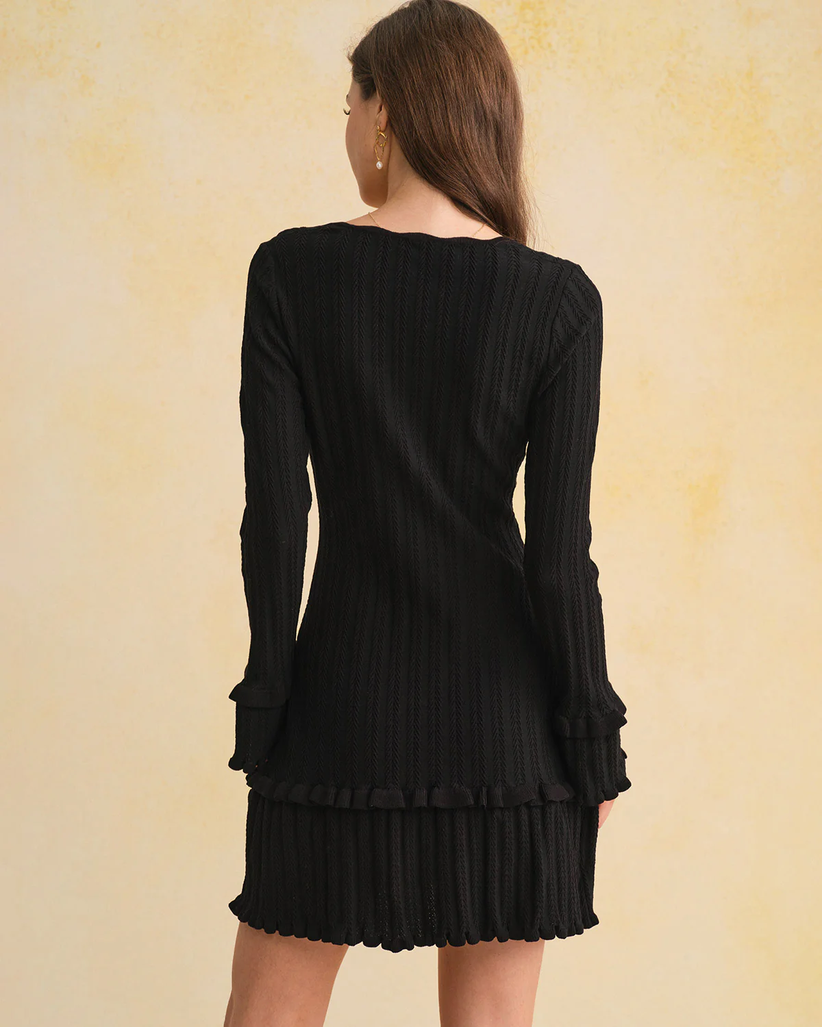Black Bell Sleeve Ruffle Sweater Dress - Image 5