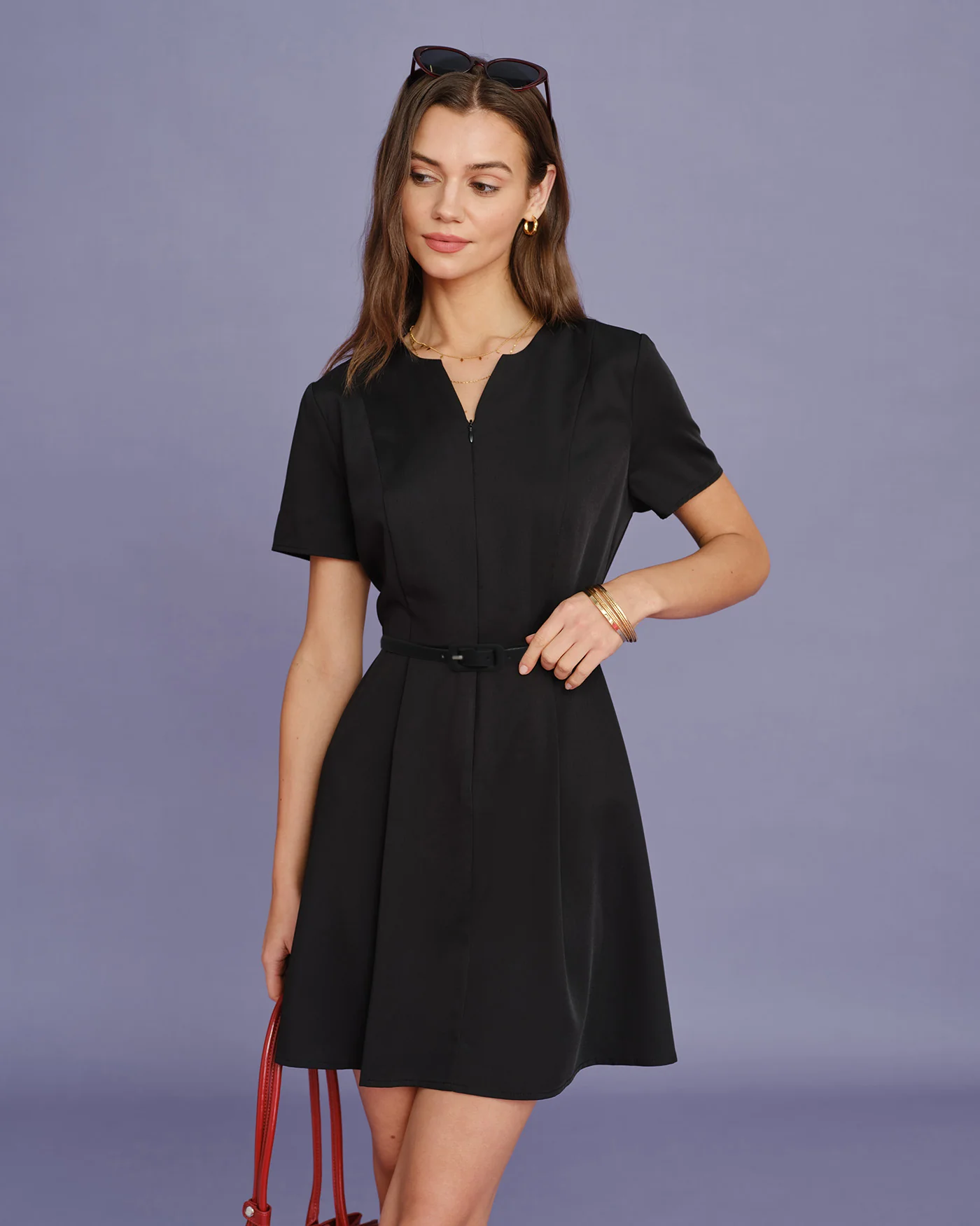 Black Belt Ruched Mini Dress - Image 2