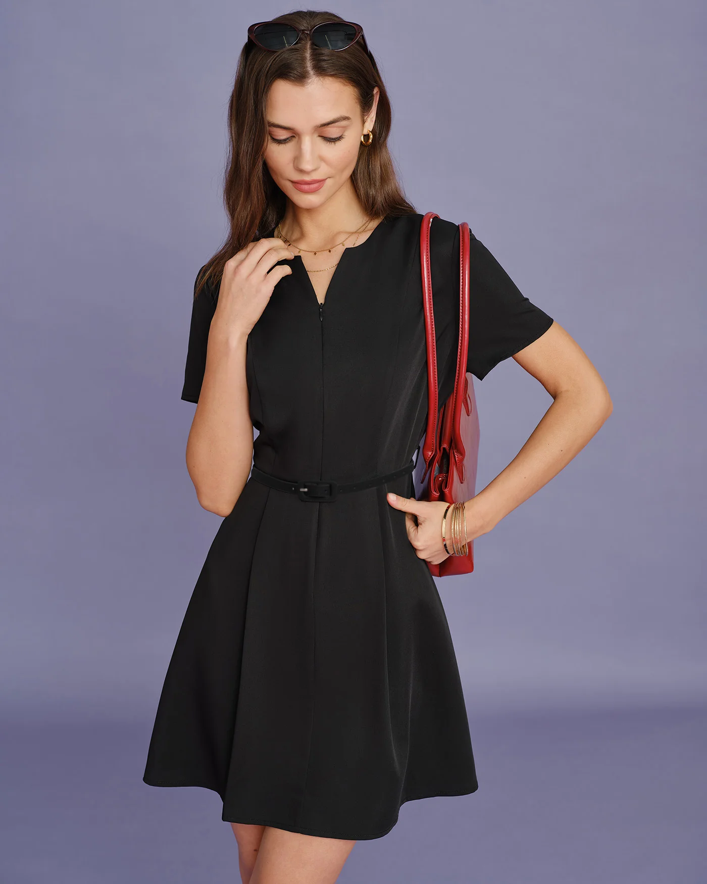 Black Belt Ruched Mini Dress - Image 3