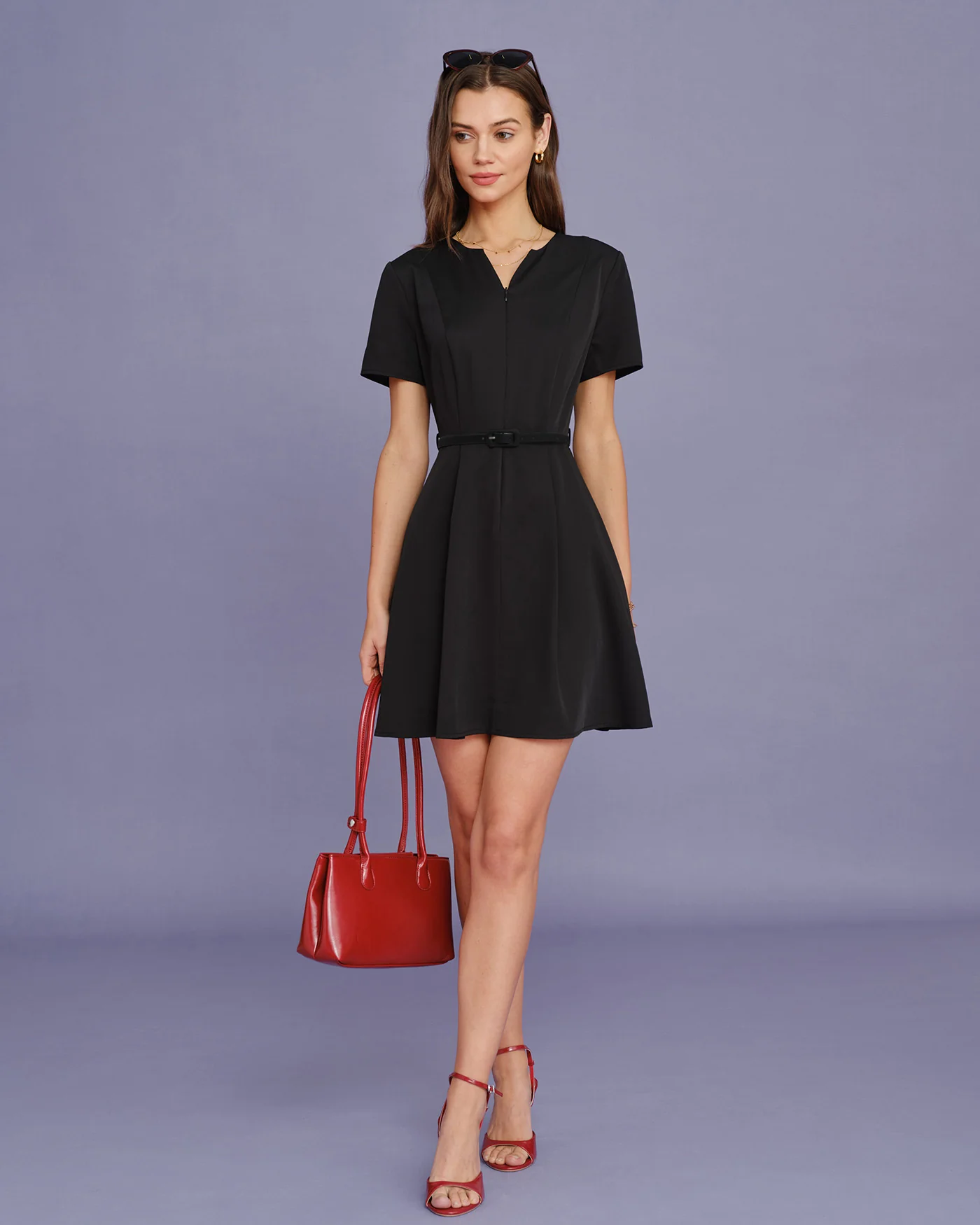 Black Belt Ruched Mini Dress - Image 4
