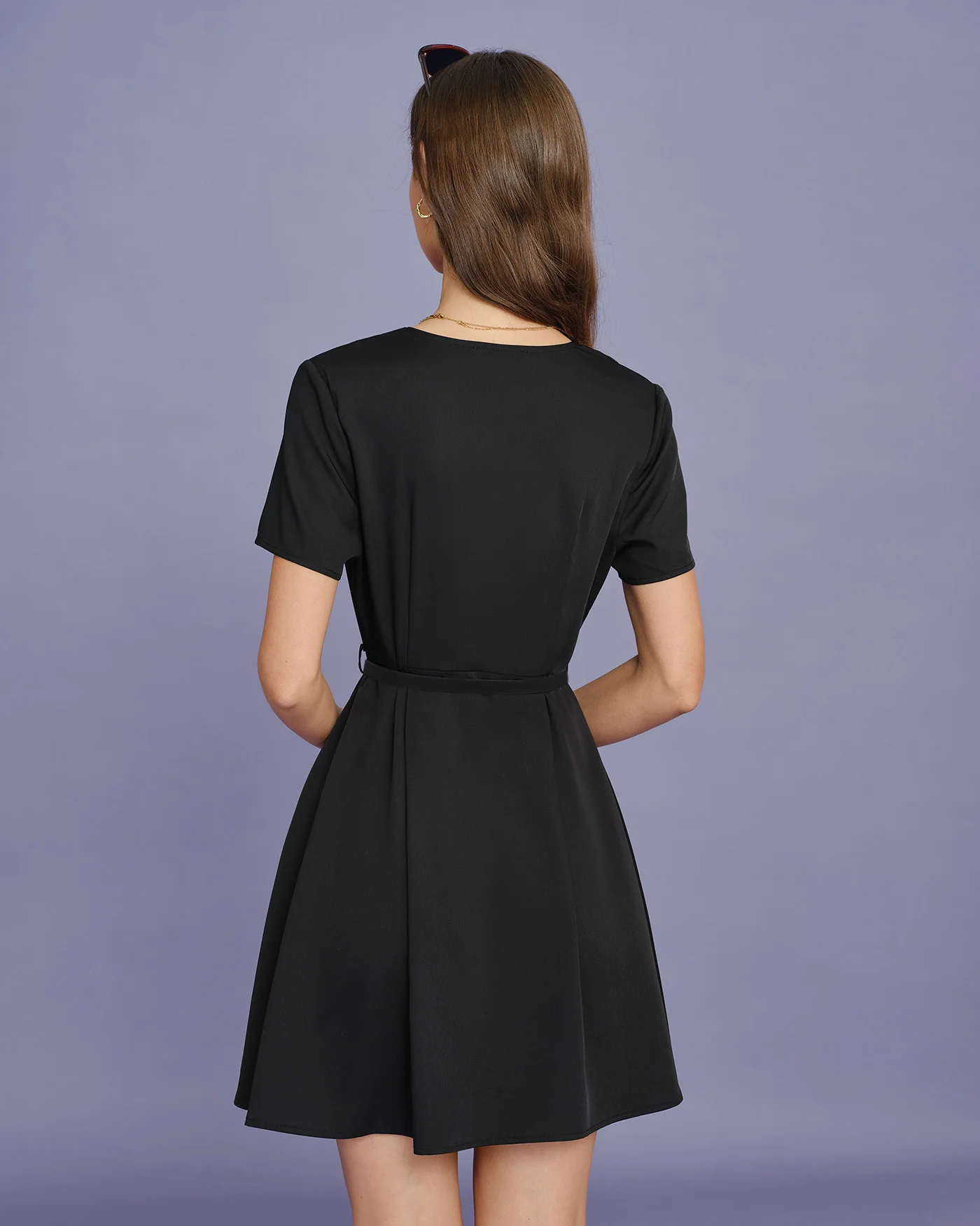 Black Belt Ruched Mini Dress - Image 5