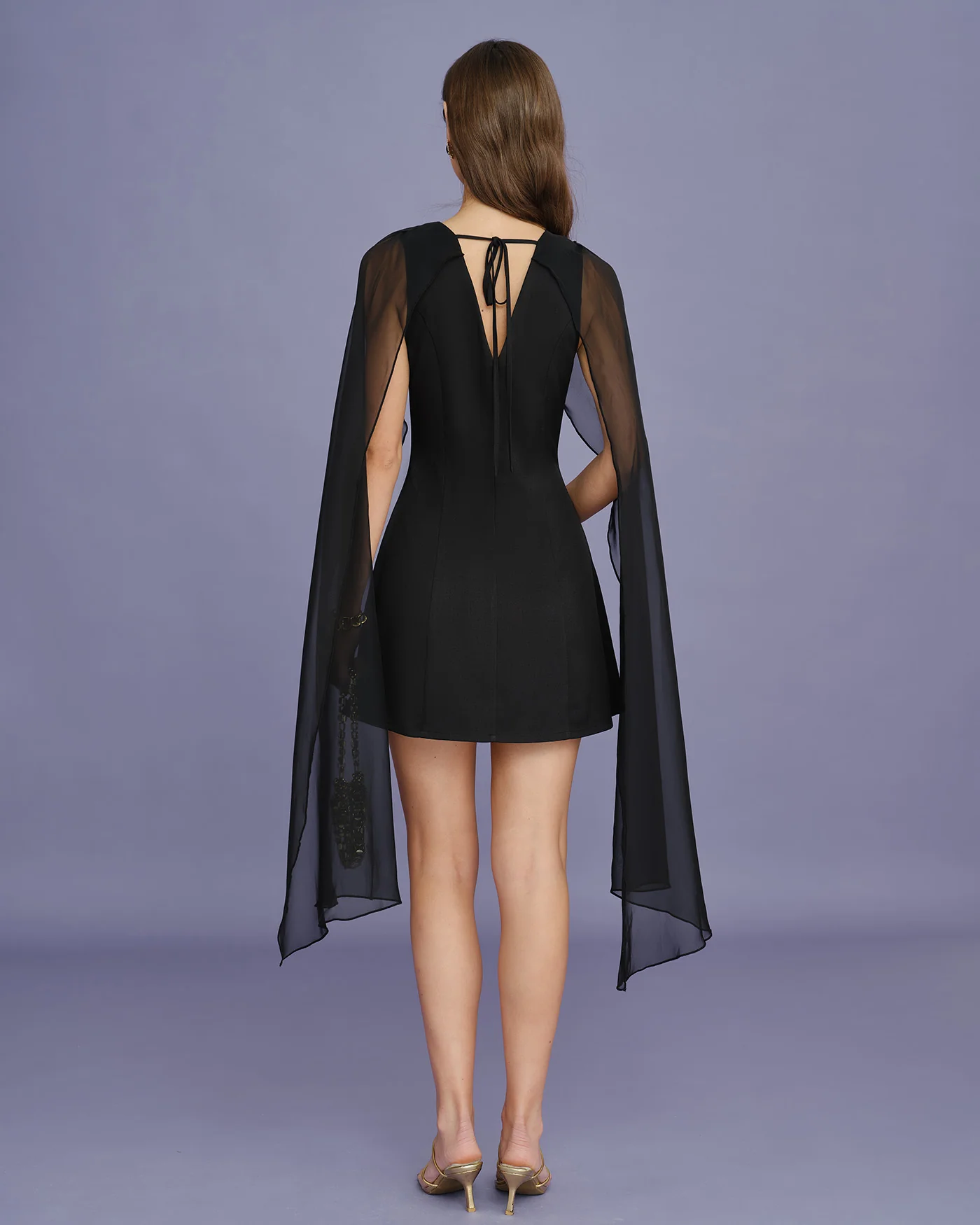 Black Boat Neck Flowy Mini Dress - Image 6