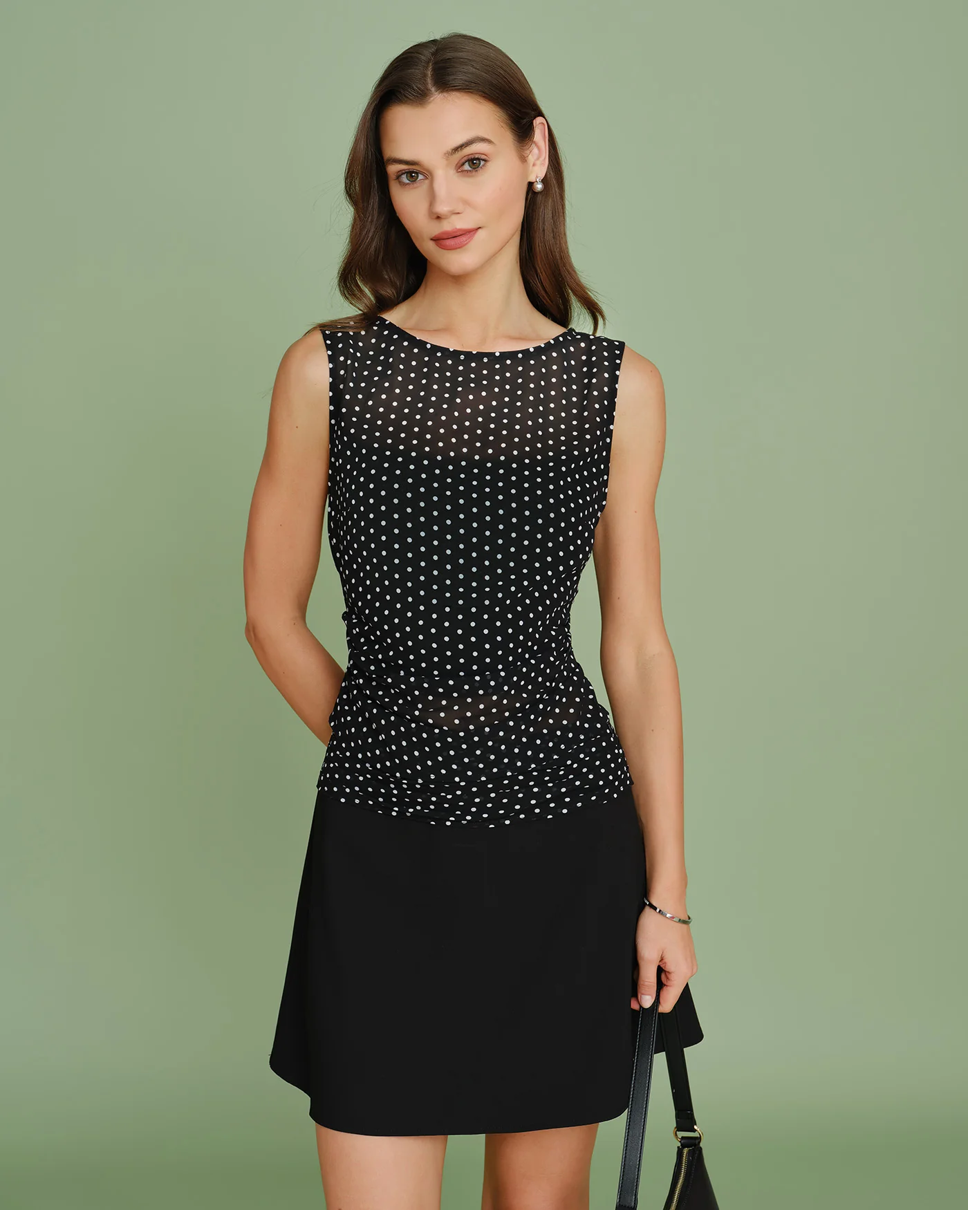 Black Boat Neck Polka Dot Tank Top - Image 2