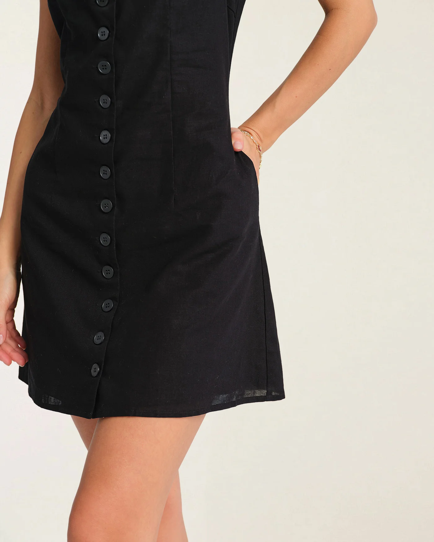 Black Button Square Neck Mini Dress - Image 2