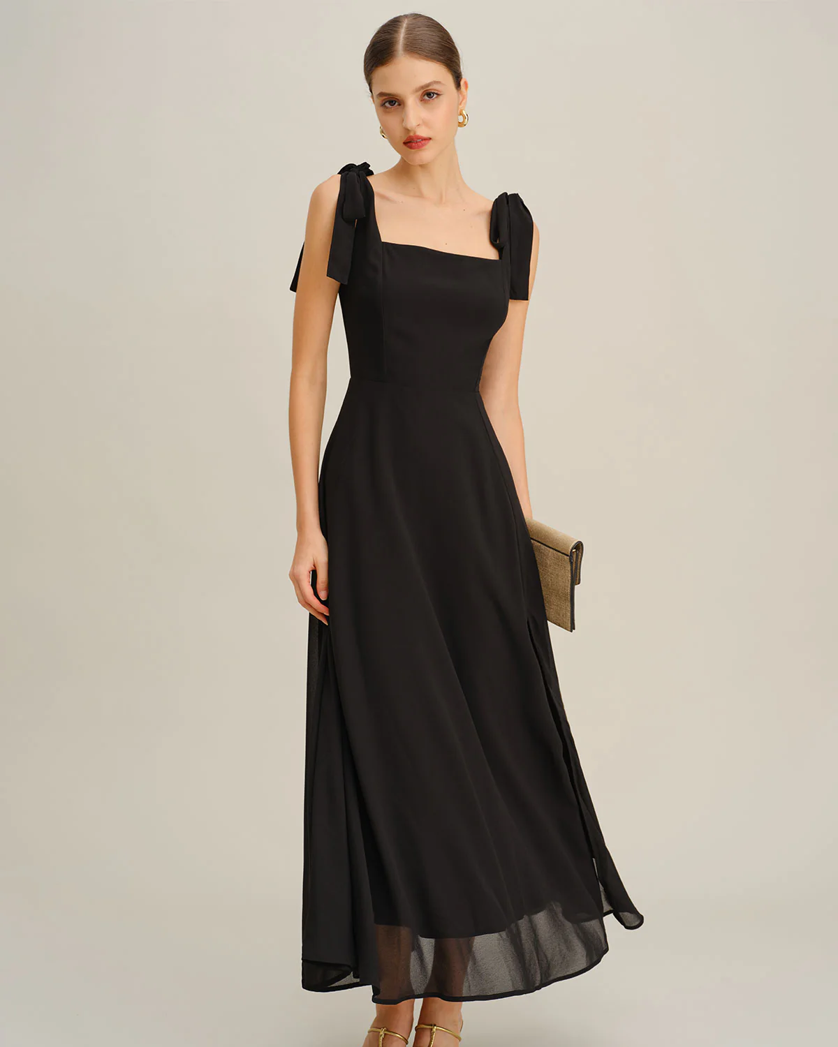 Black Chiffon Tie Strap Maxi Dress - Image 4