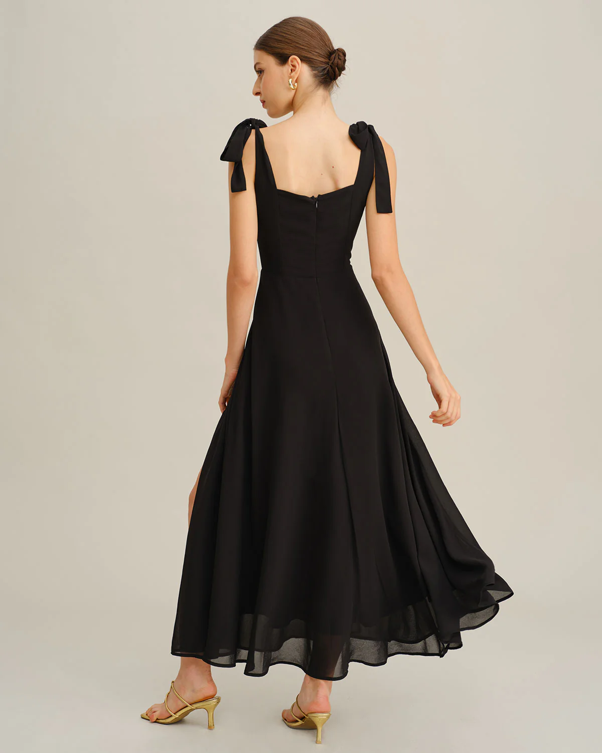 Black Chiffon Tie Strap Maxi Dress - Image 5