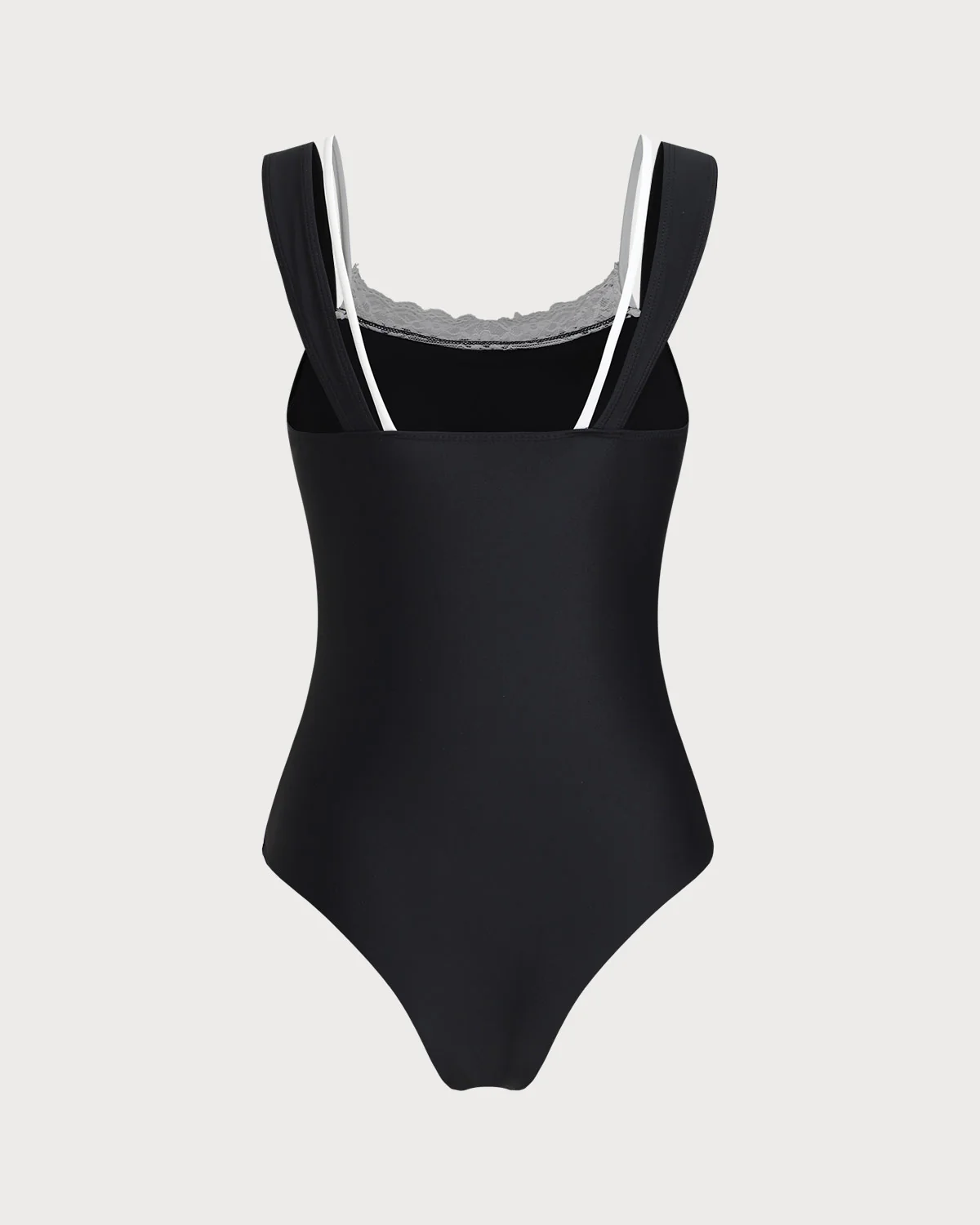 Black Contrast Lace One Piece Swimwear - Image 4