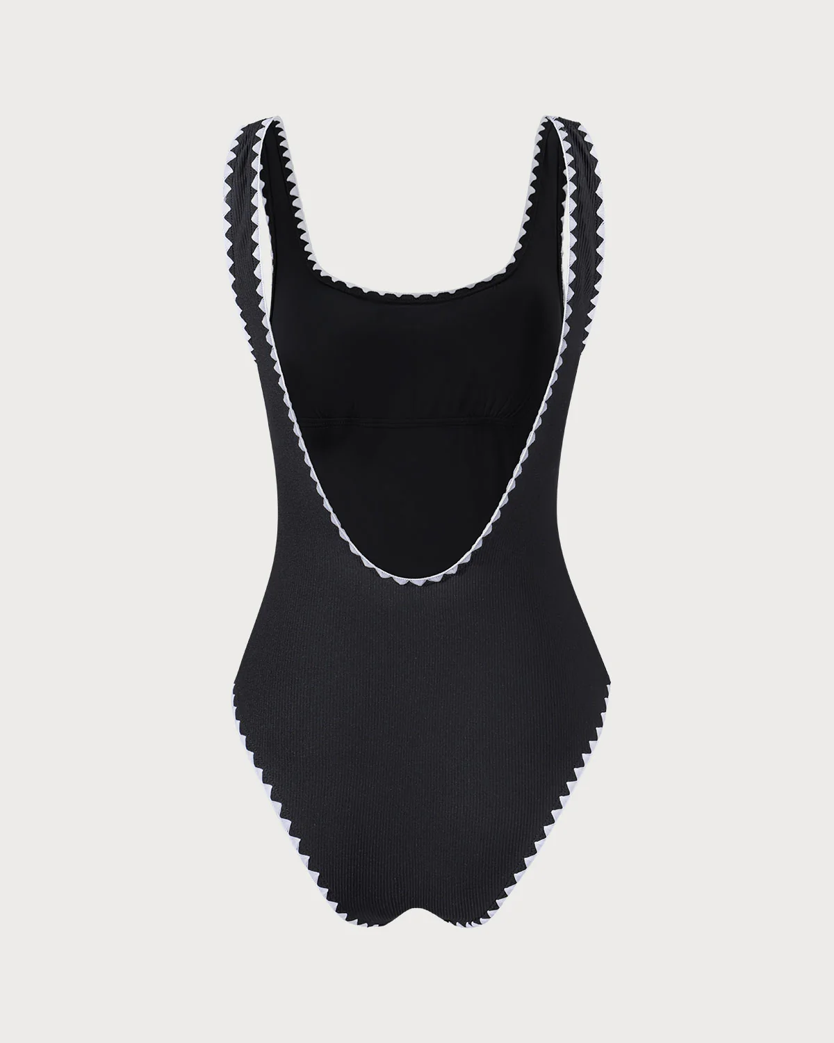 Black Contrast Ribbed One Piece Swimwear - Image 3