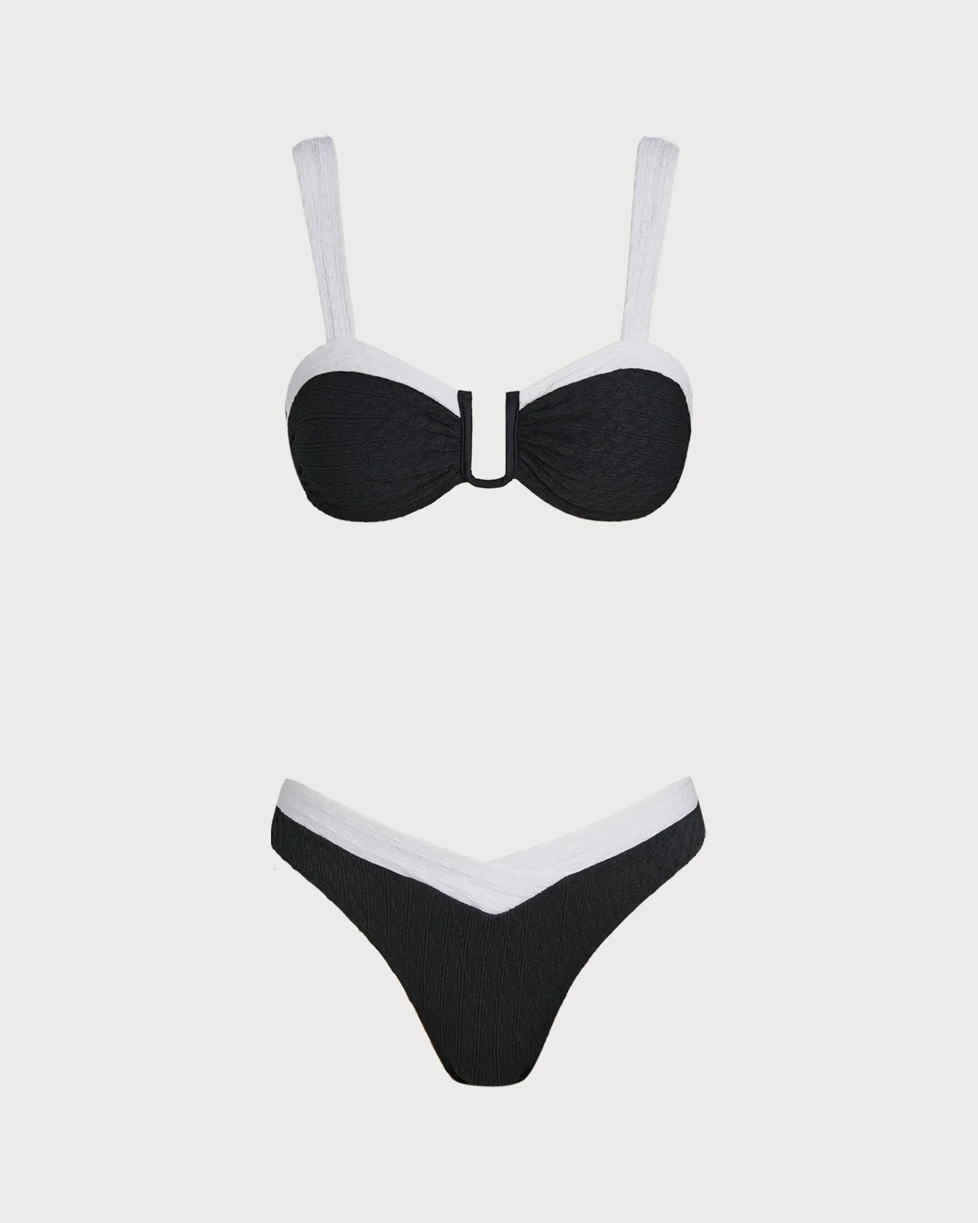 Black Contrast U Neck Triangle Bikini Set - Image 2