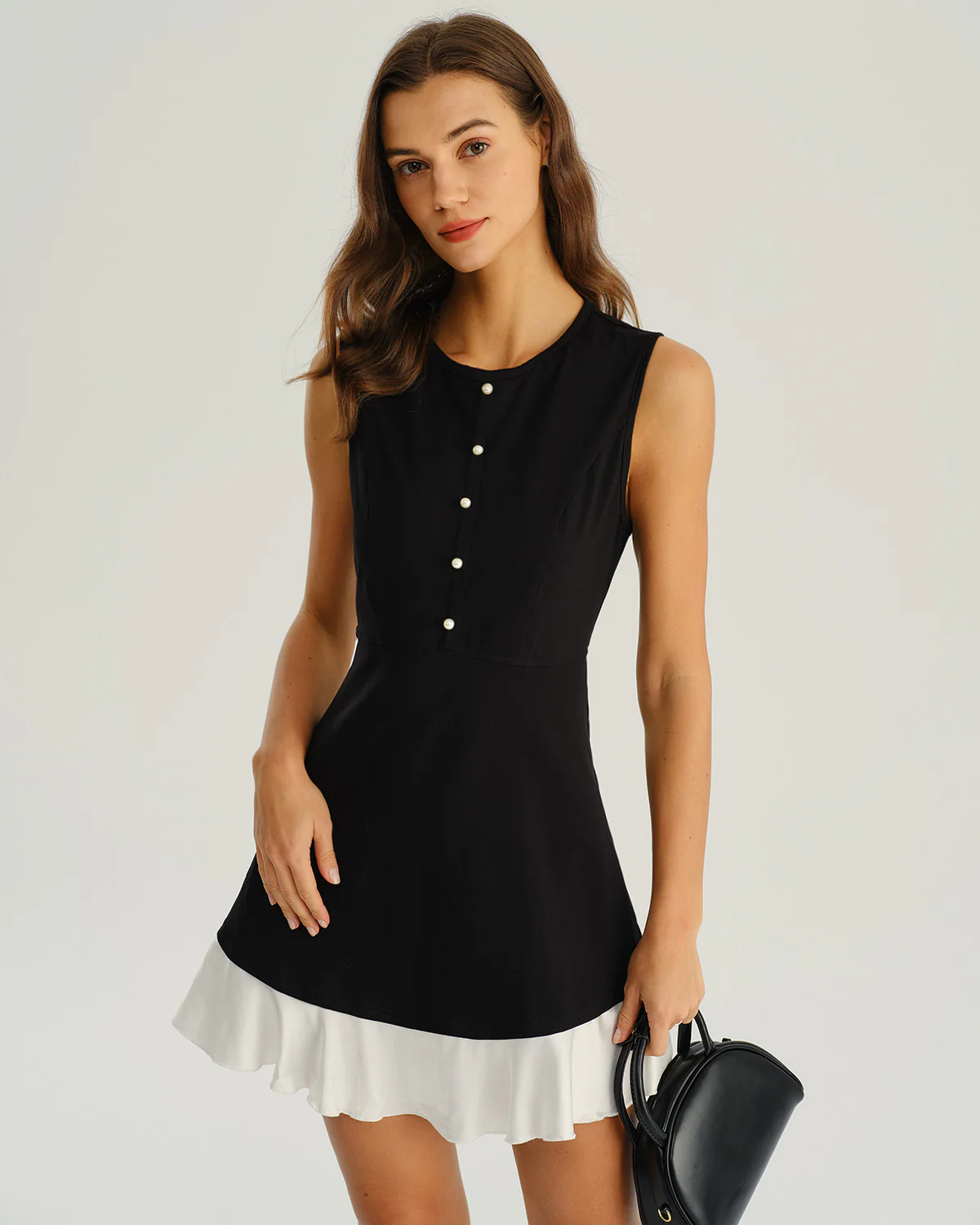 Black Contrasting A-Line Sleeveless Mini Dress - Image 3
