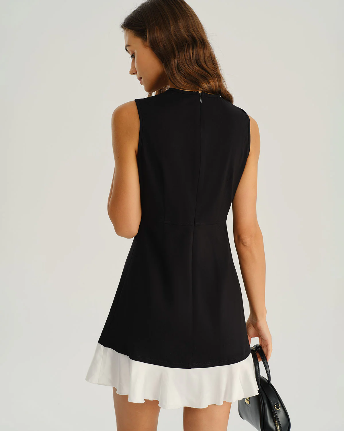 Black Contrasting A-Line Sleeveless Mini Dress - Image 4