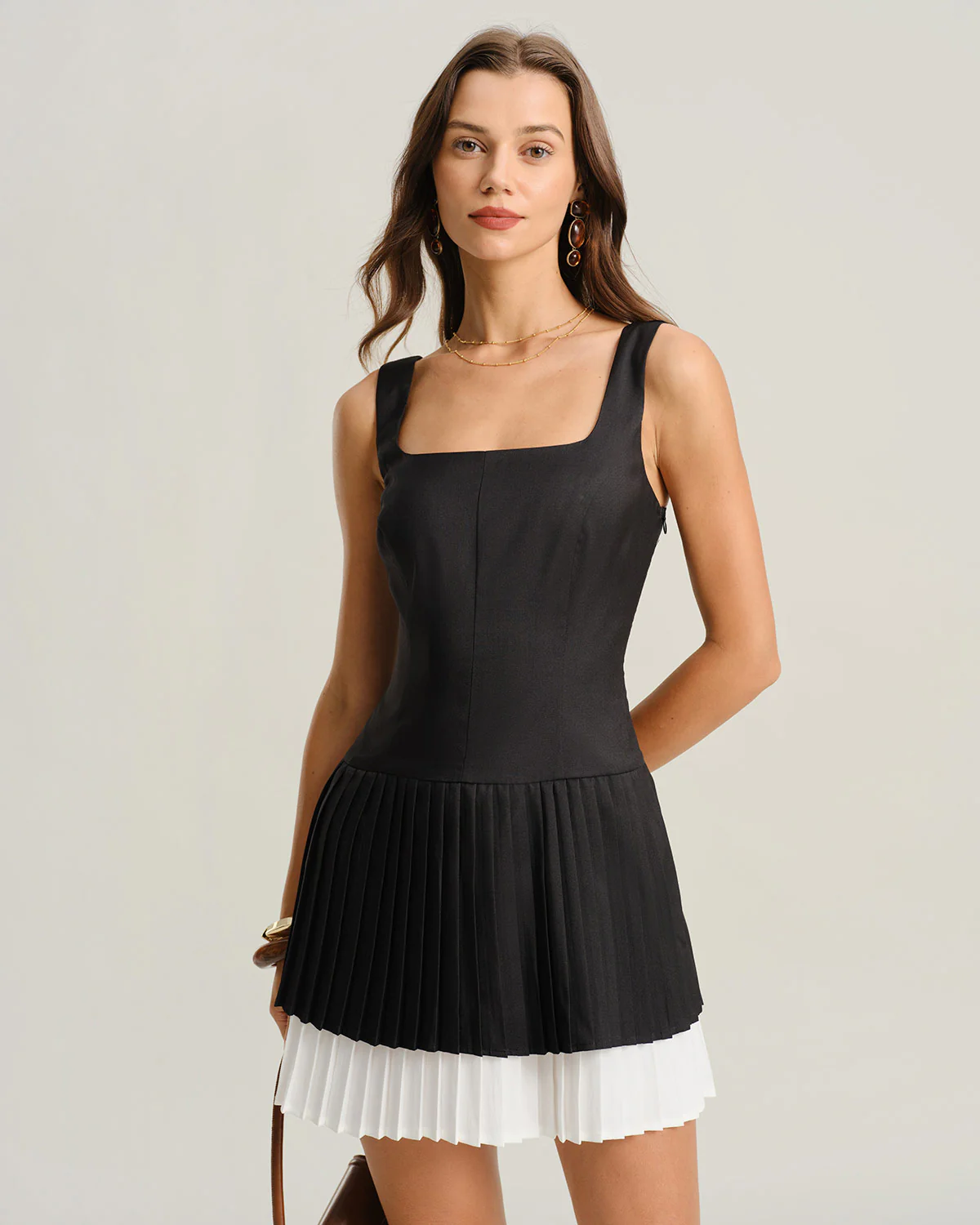 Black Contrasting A-Line Slip Mini Dress - Image 2