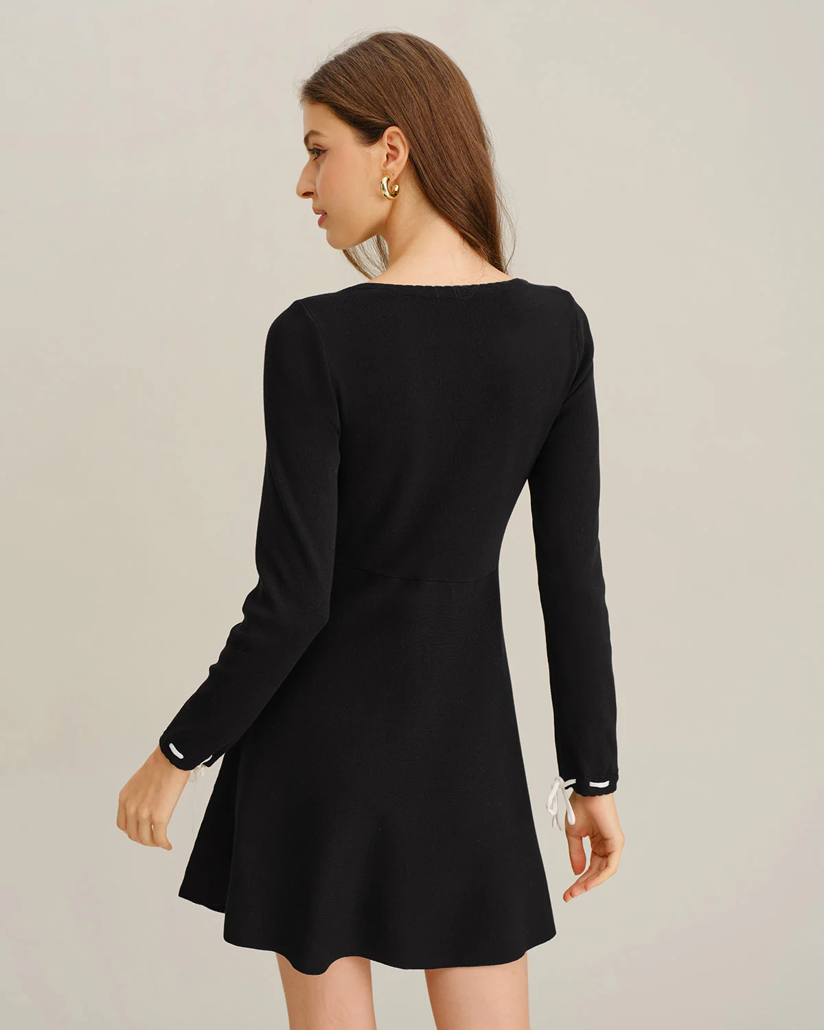 Black Contrasting A-Line Sweater Dress - Image 4