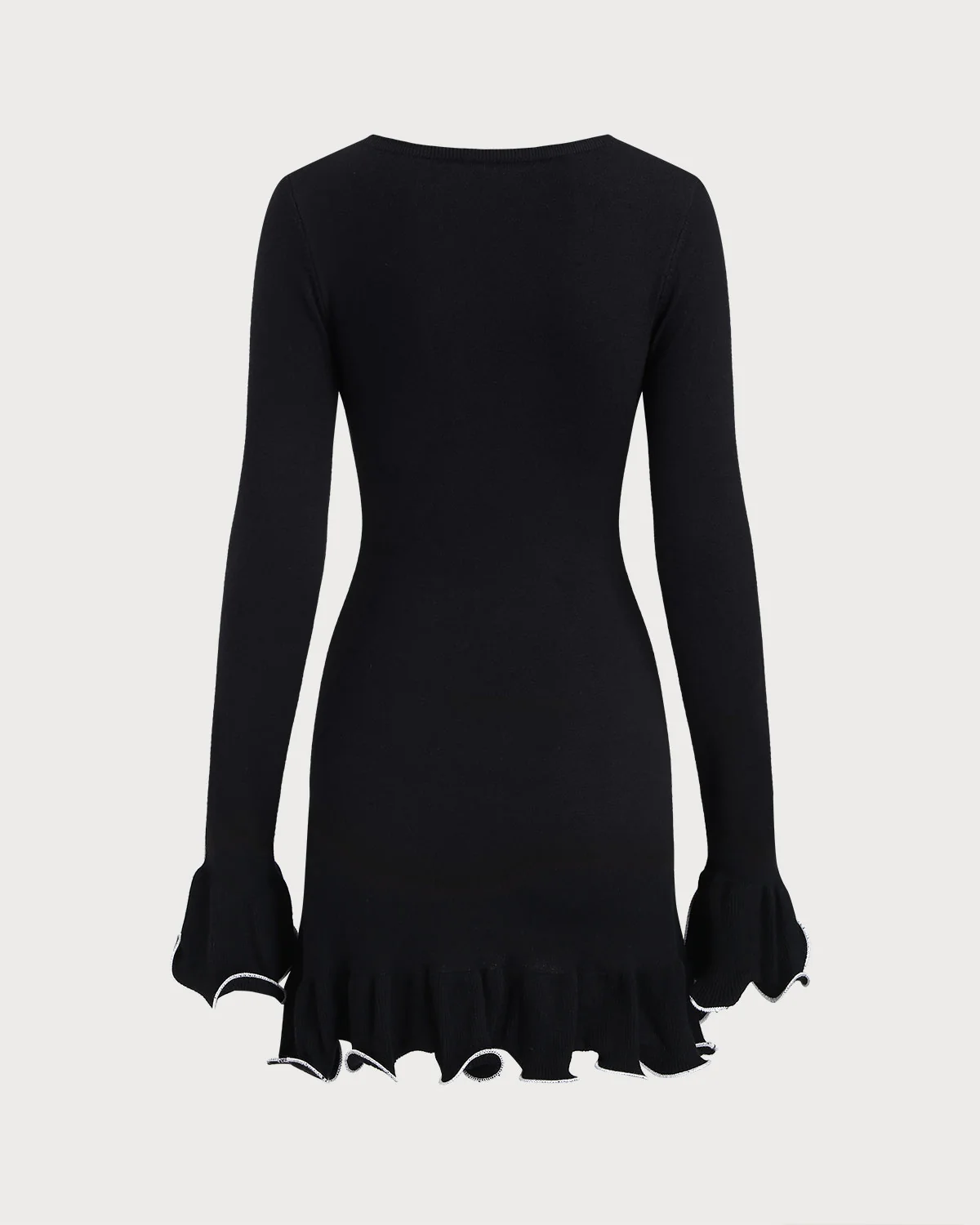 Black Contrasting Bell Sleeve Knit Sweater Dress - Image 7