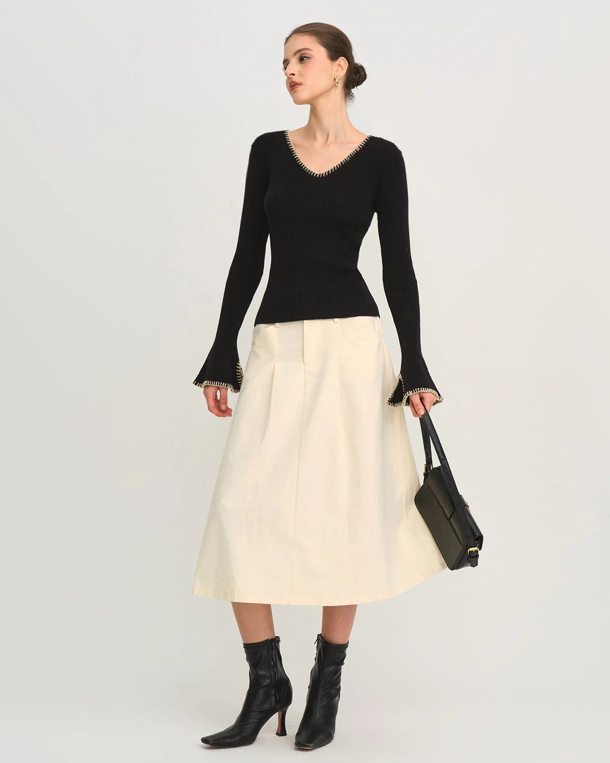 Black Contrasting Bell Sleeve Knit Tee - Image 5
