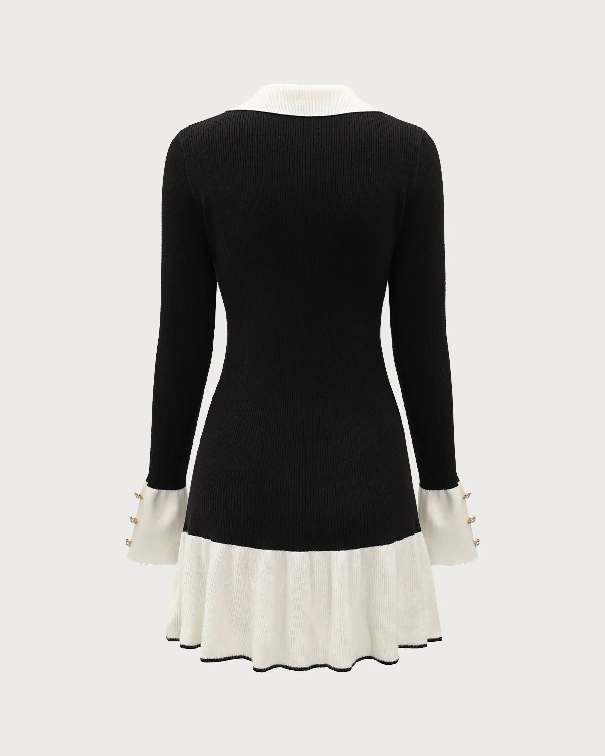 Black Contrasting Bell Sleeve Sweater Dress - Image 6
