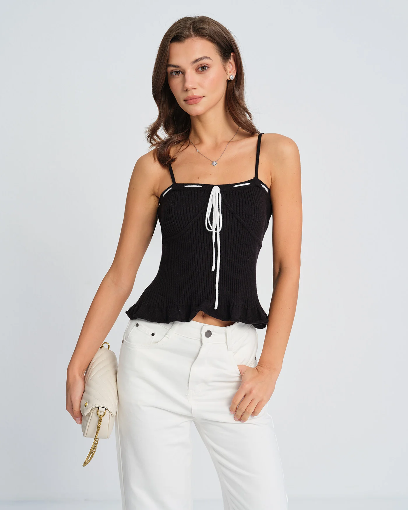 Black Contrasting Strapless Cami Top - Image 4