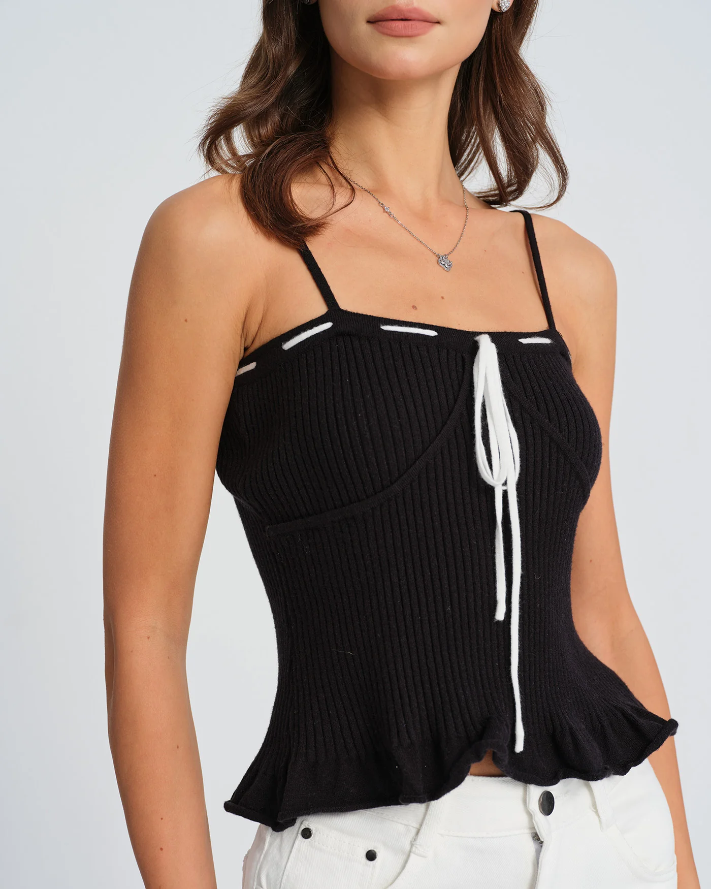 Black Contrasting Strapless Cami Top - Image 5