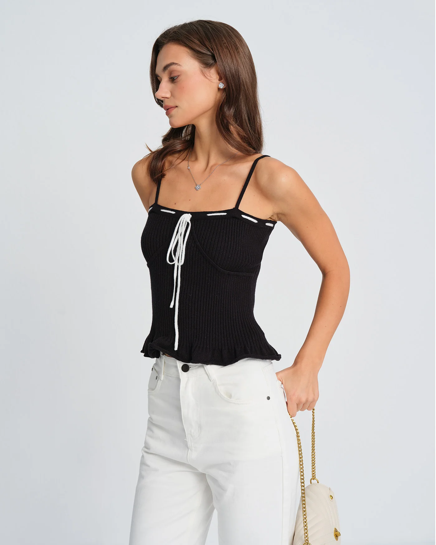 Black Contrasting Strapless Cami Top - Image 6