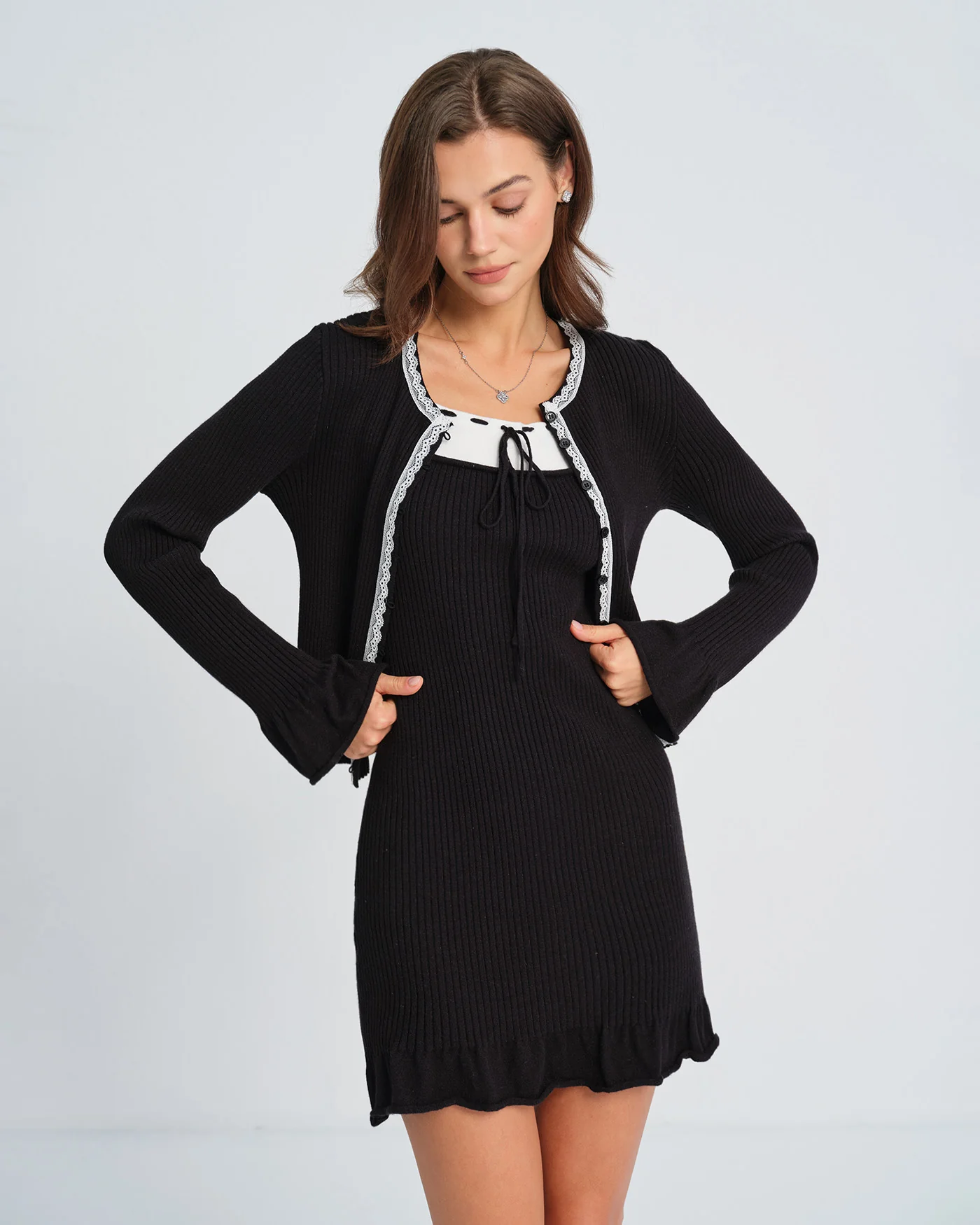 Black Contrasting Sweater Dress - Image 5