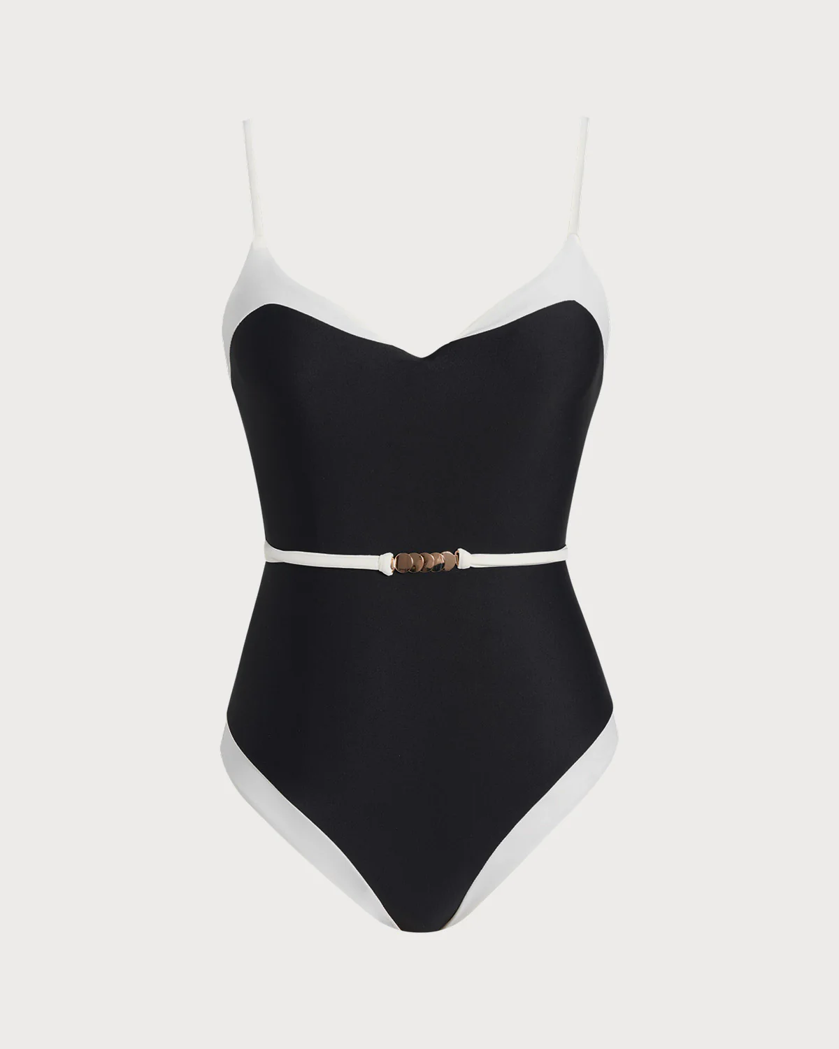 Black Contrasting V Neck One Piece Swimwear - Image 3