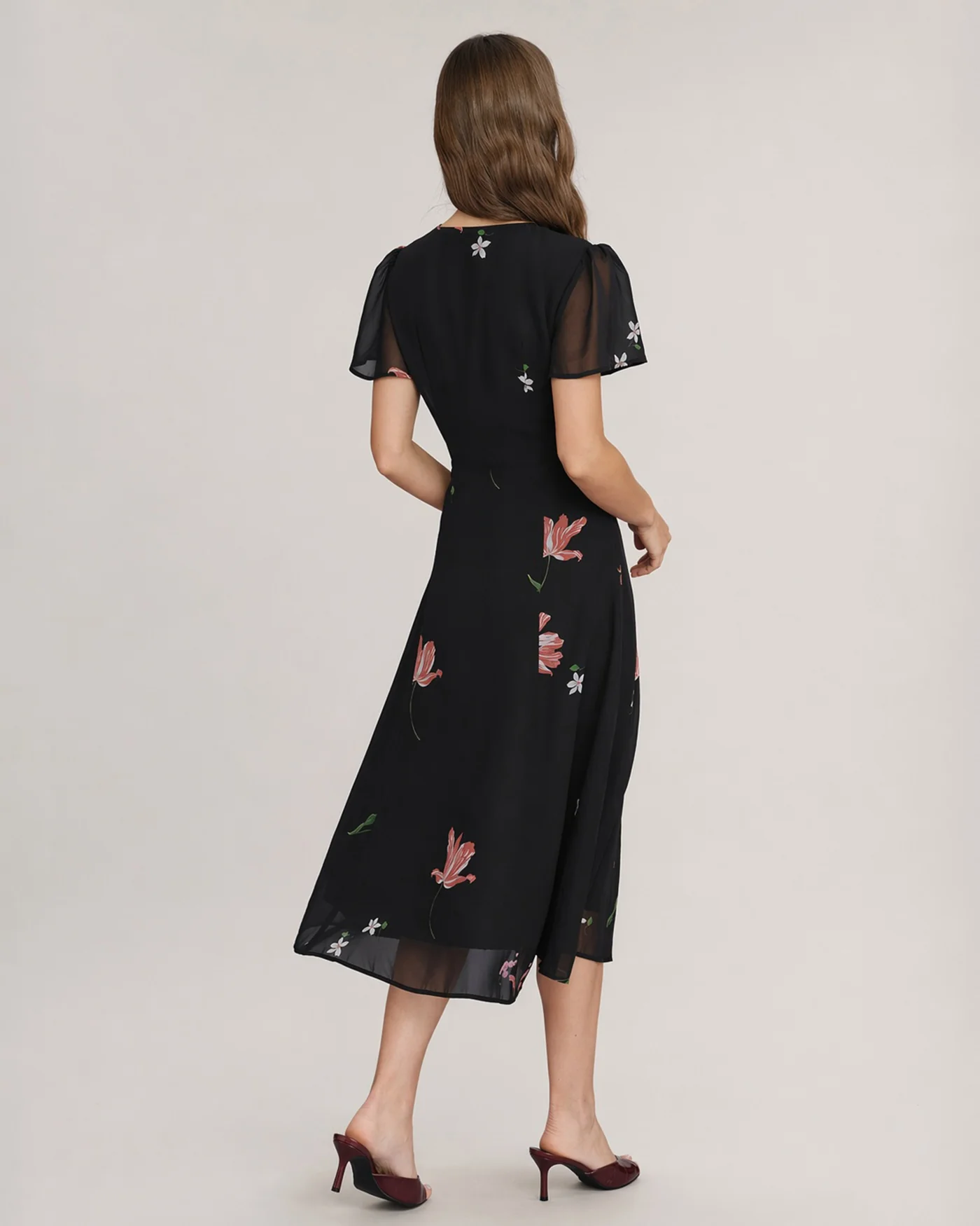 Black Cut Out Floral Midi Dress - Image 4