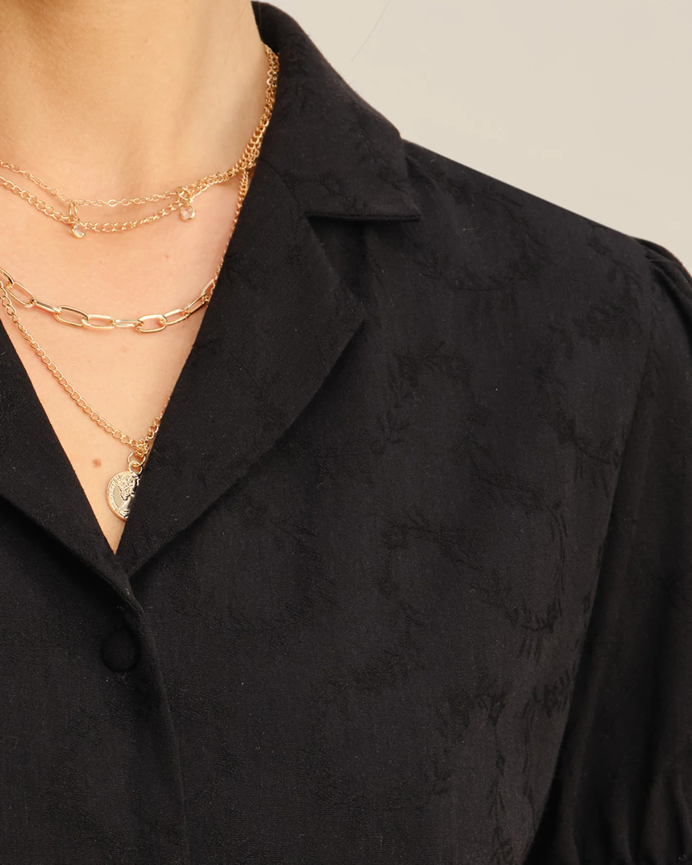 Black Embroidery Collar Button Blouse - Image 3