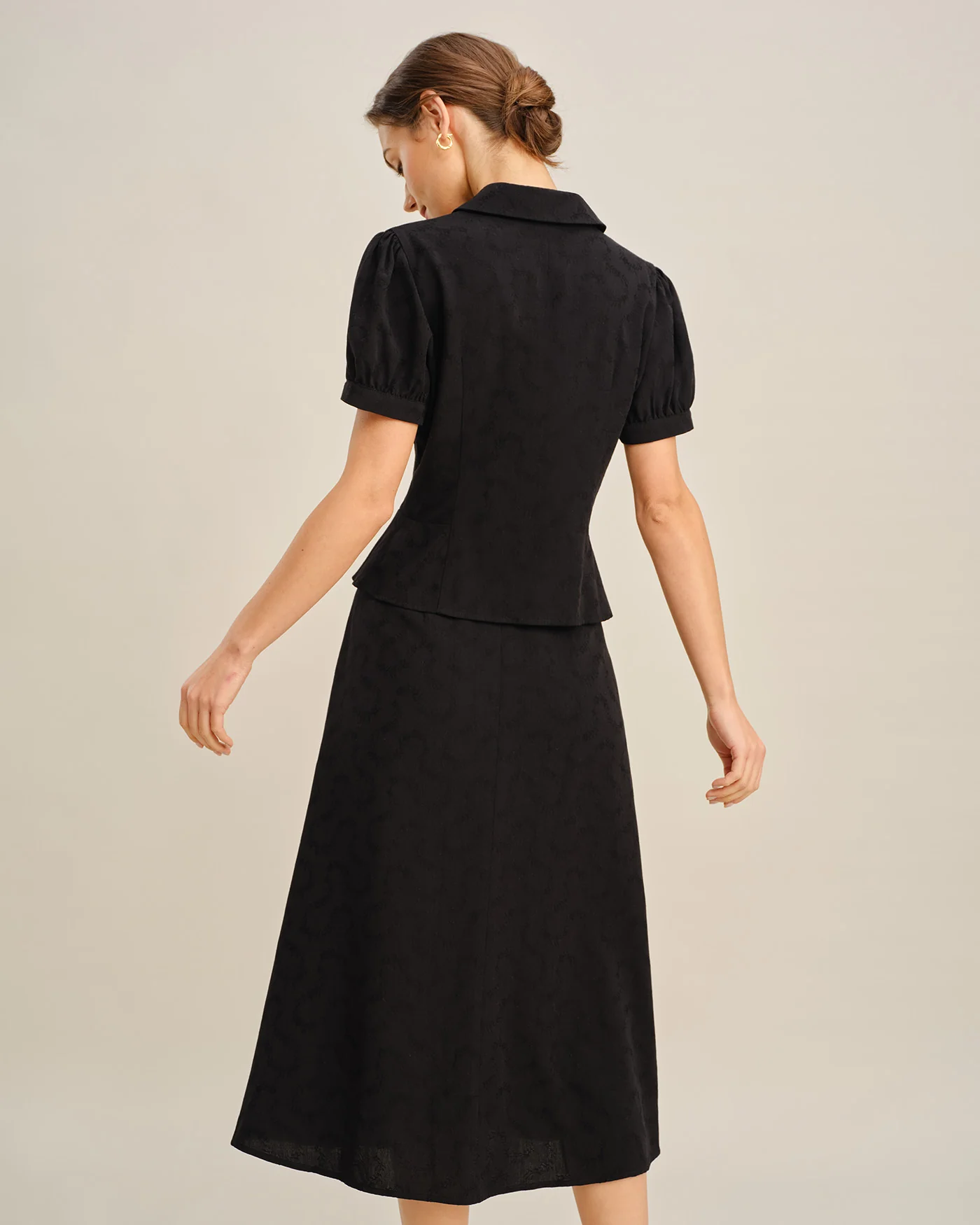 Black Embroidery Collar Button Blouse - Image 5
