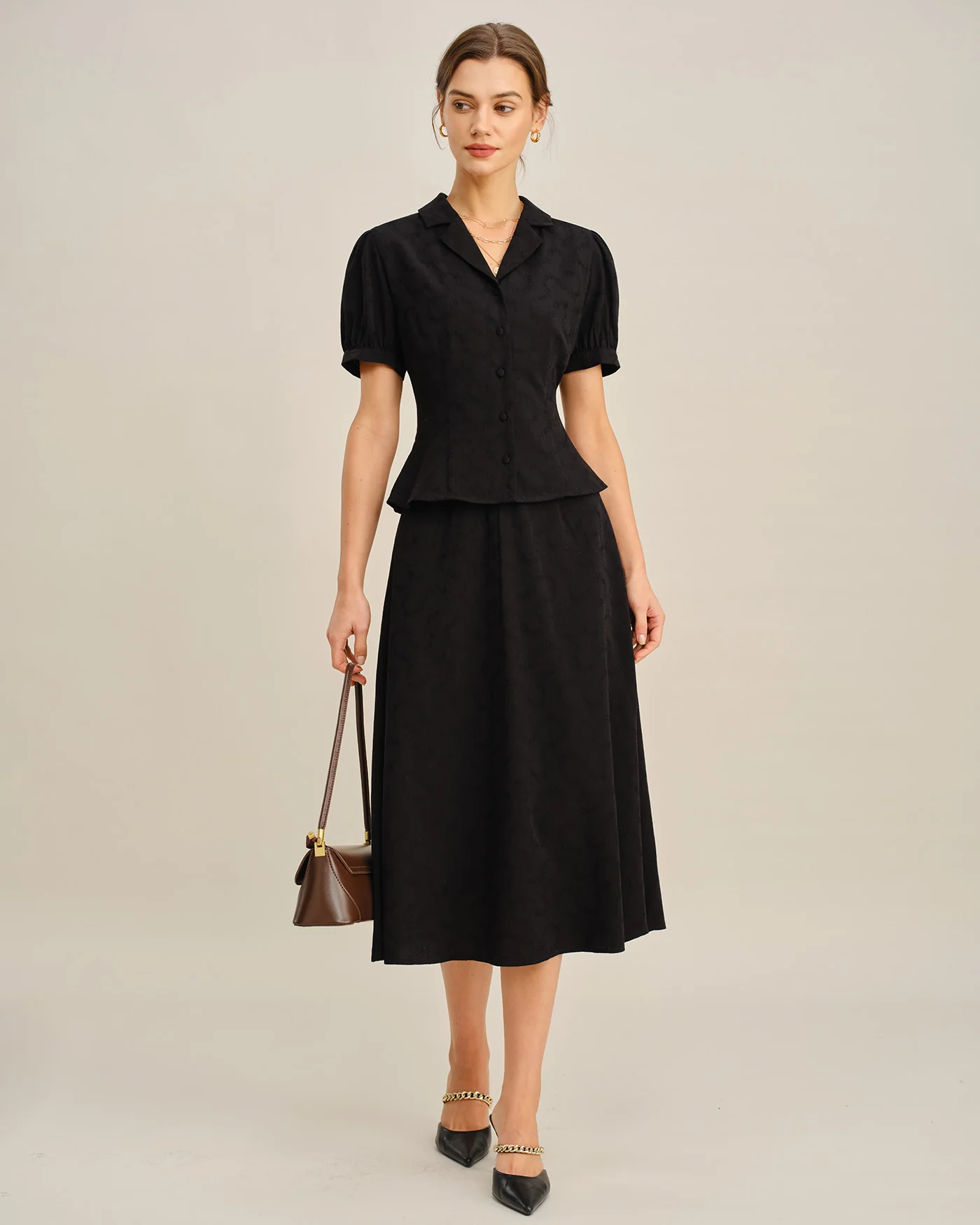 Black Embroidery Collar Button Blouse - Image 6