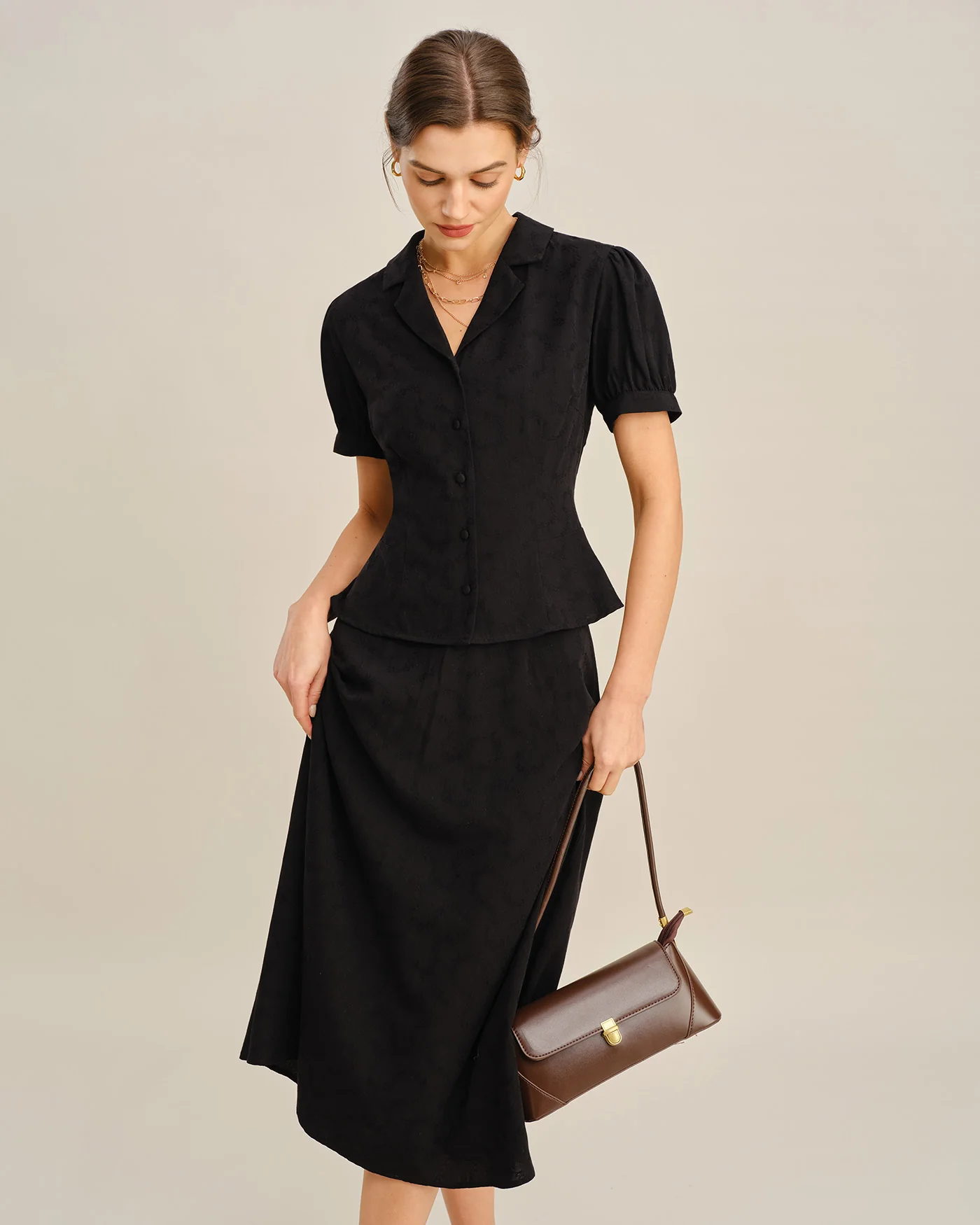 Black Embroidery Midi Skirt - Image 2