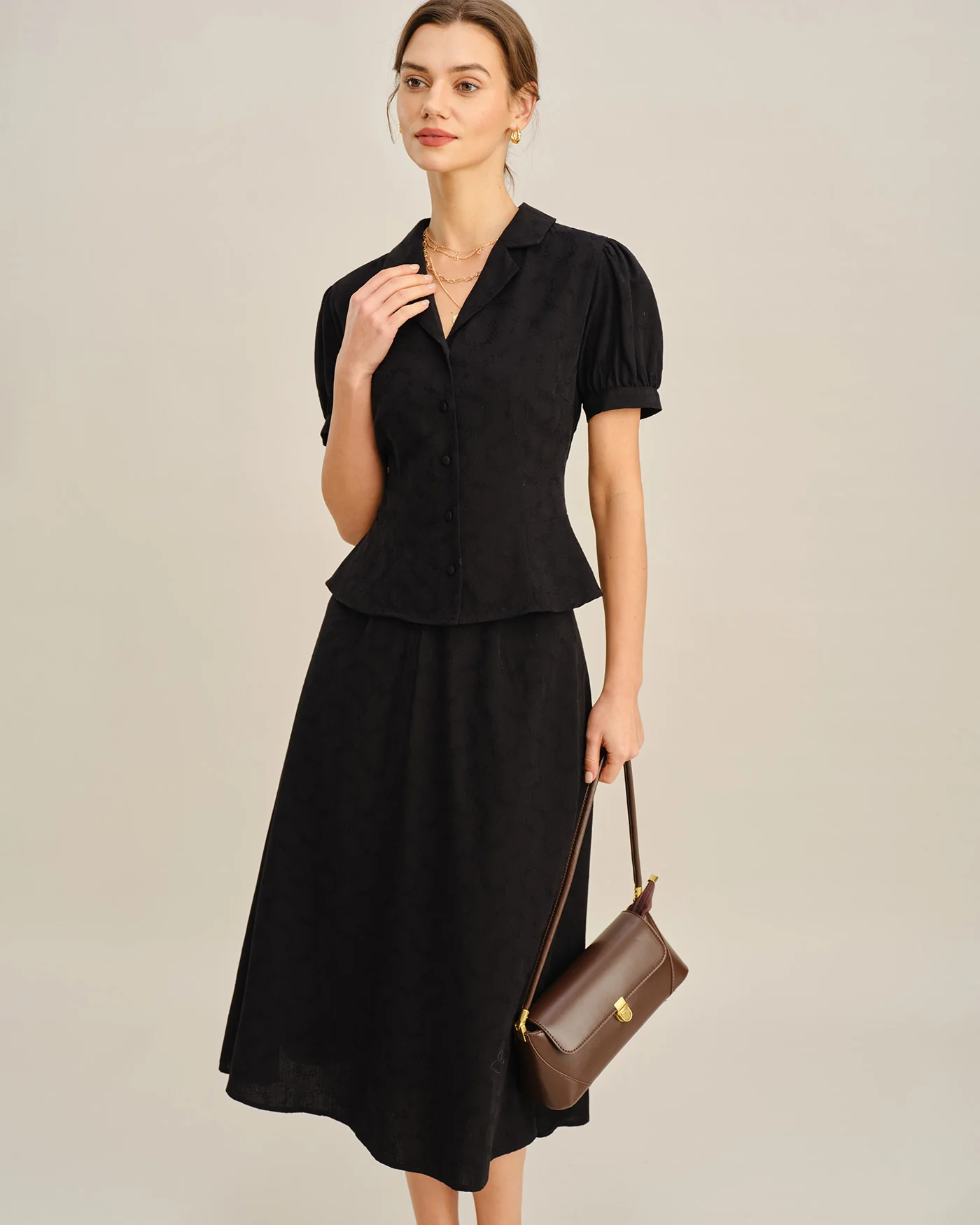 Black Embroidery Midi Skirt - Image 3