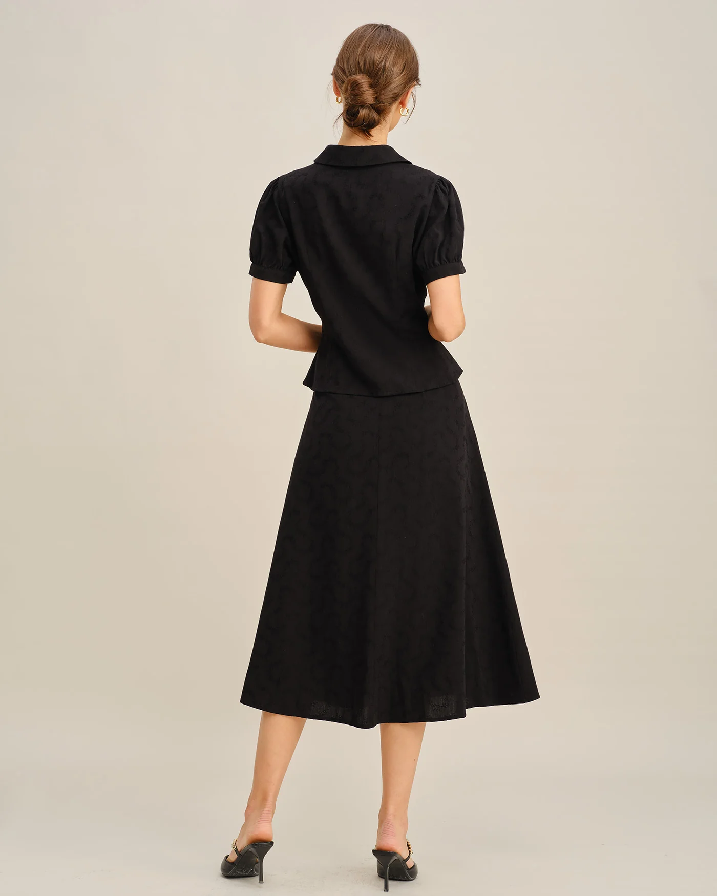 Black Embroidery Midi Skirt - Image 4