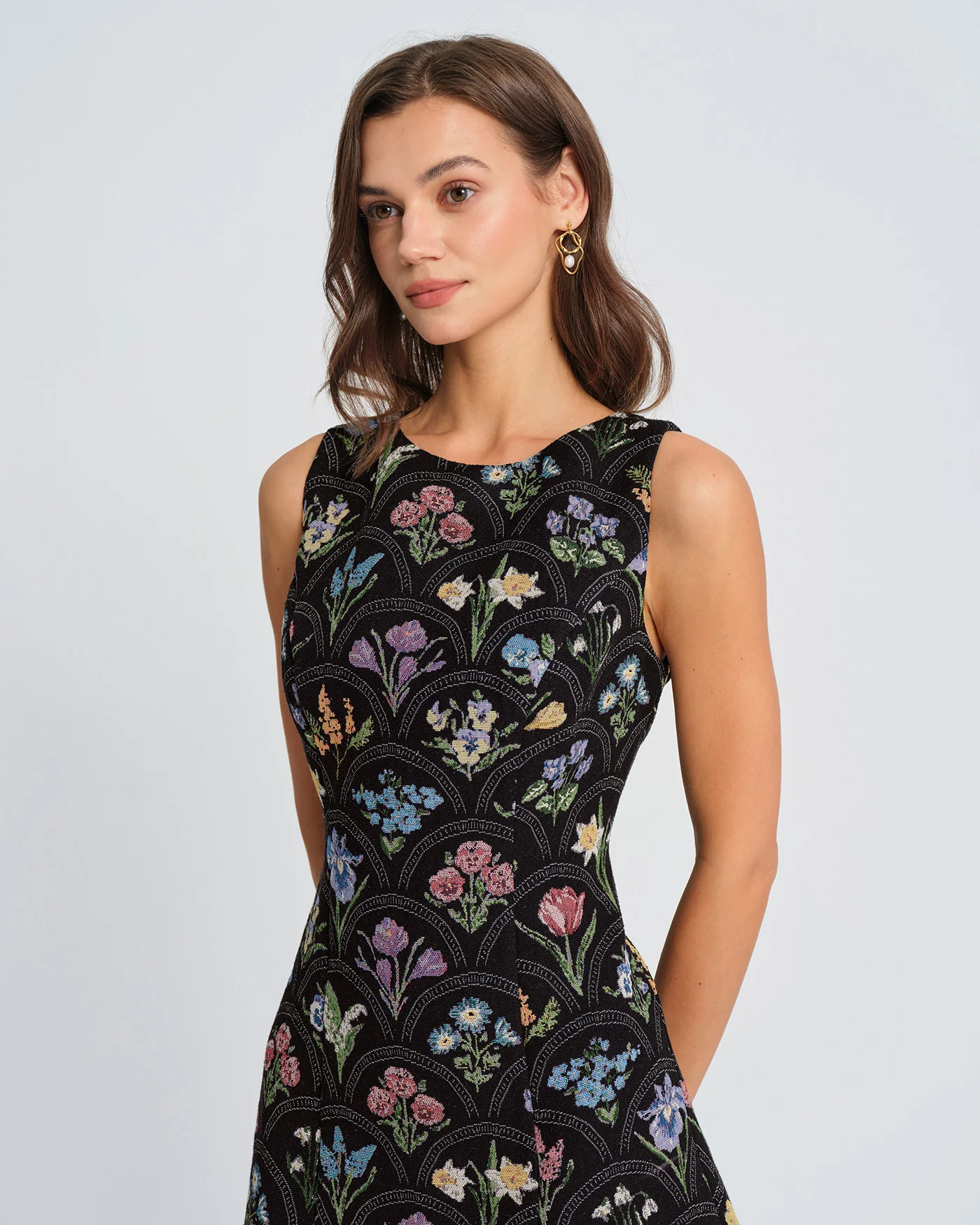 Black Floral Boat Neck Mini Dress - Image 2