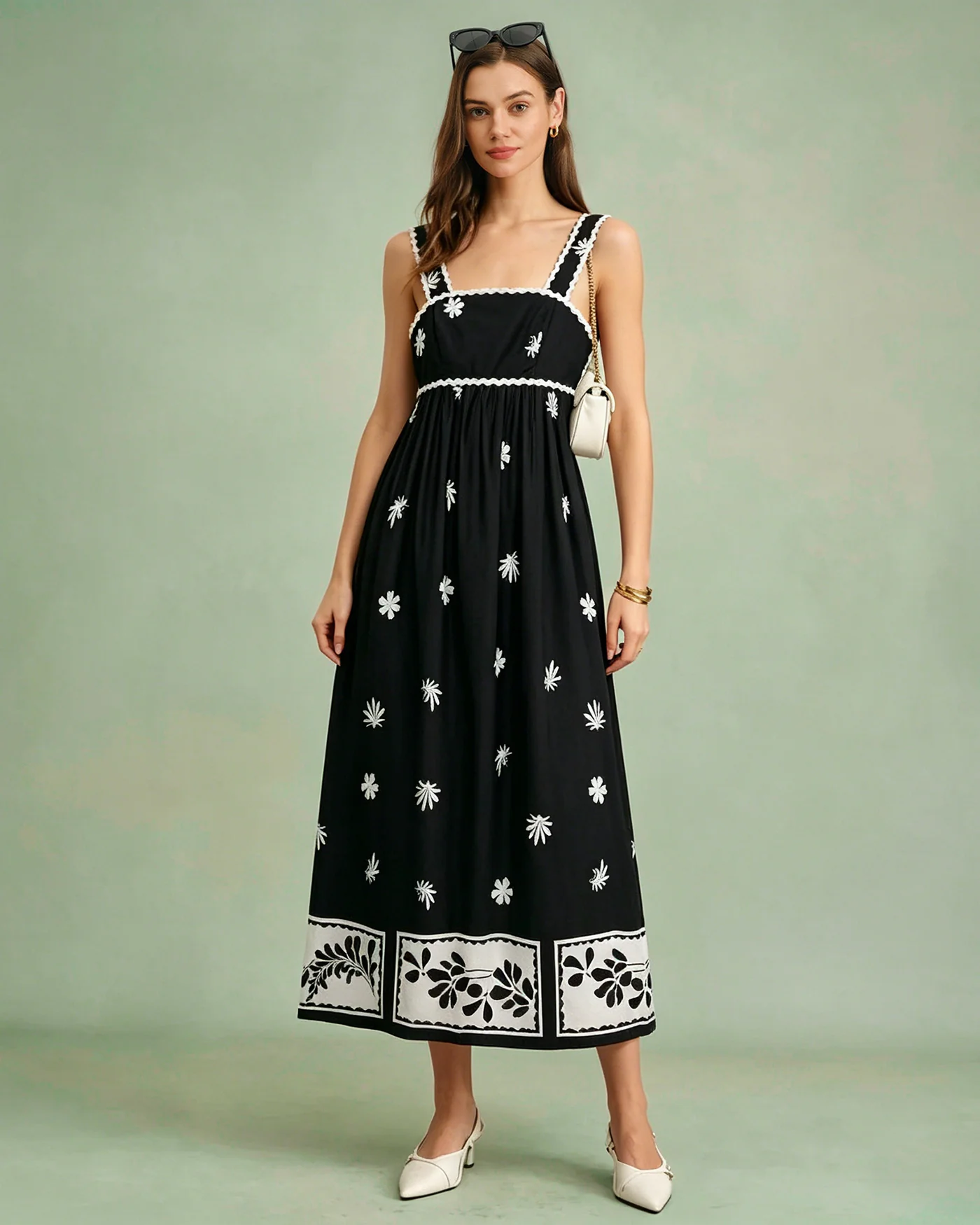 Black Floral Contrasting Slip Maxi Dress - Image 2
