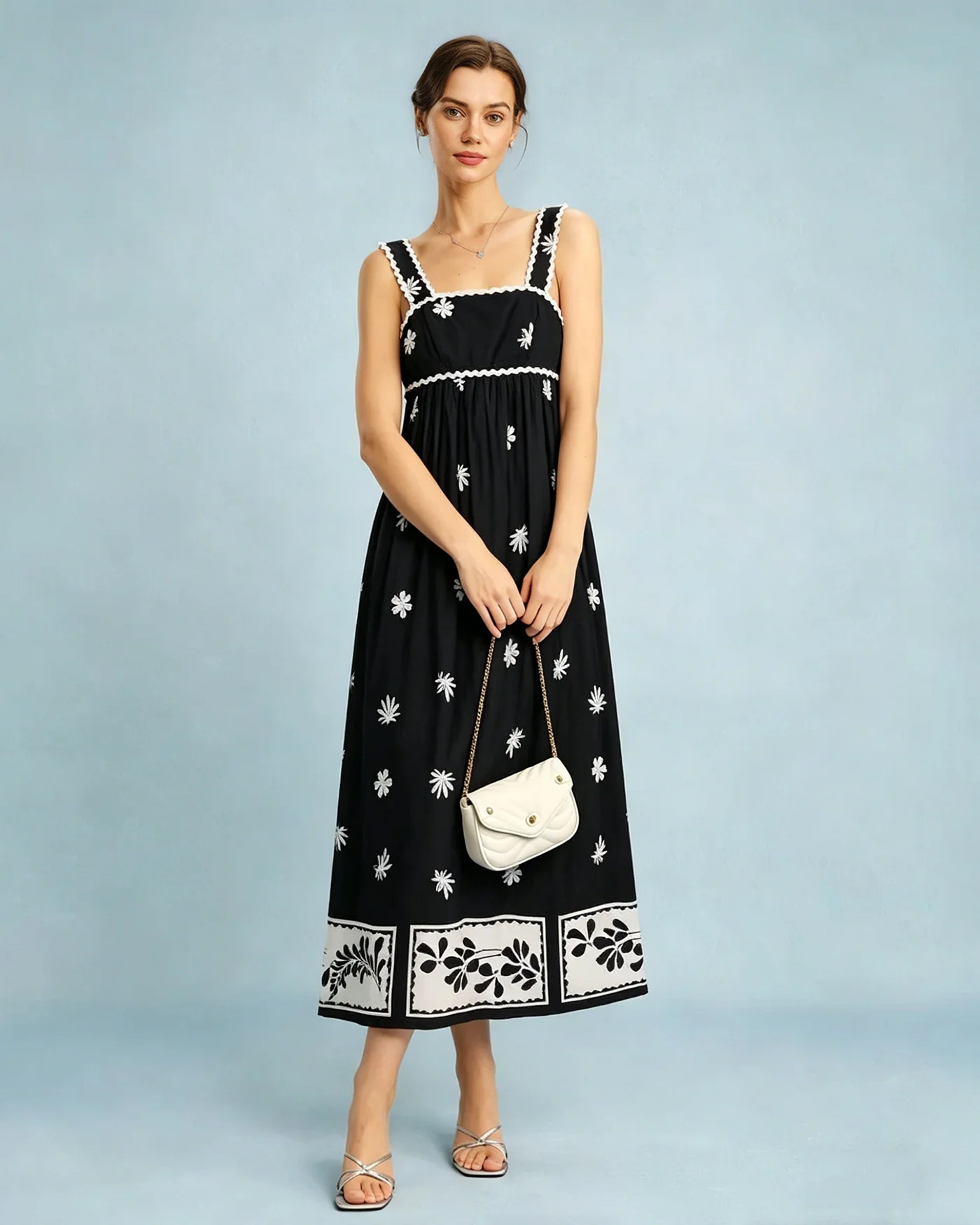 Black Floral Contrasting Slip Maxi Dress - Image 4