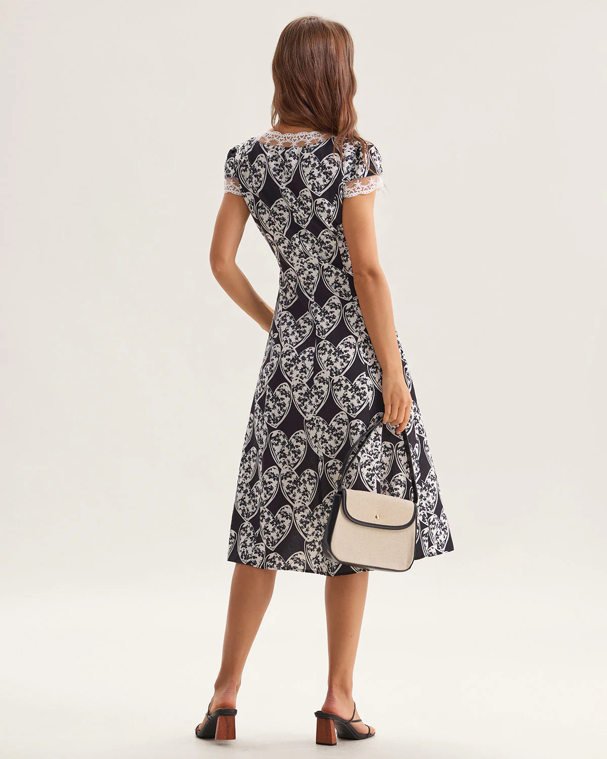 Black Floral Lace Trim Midi Dress - Image 4